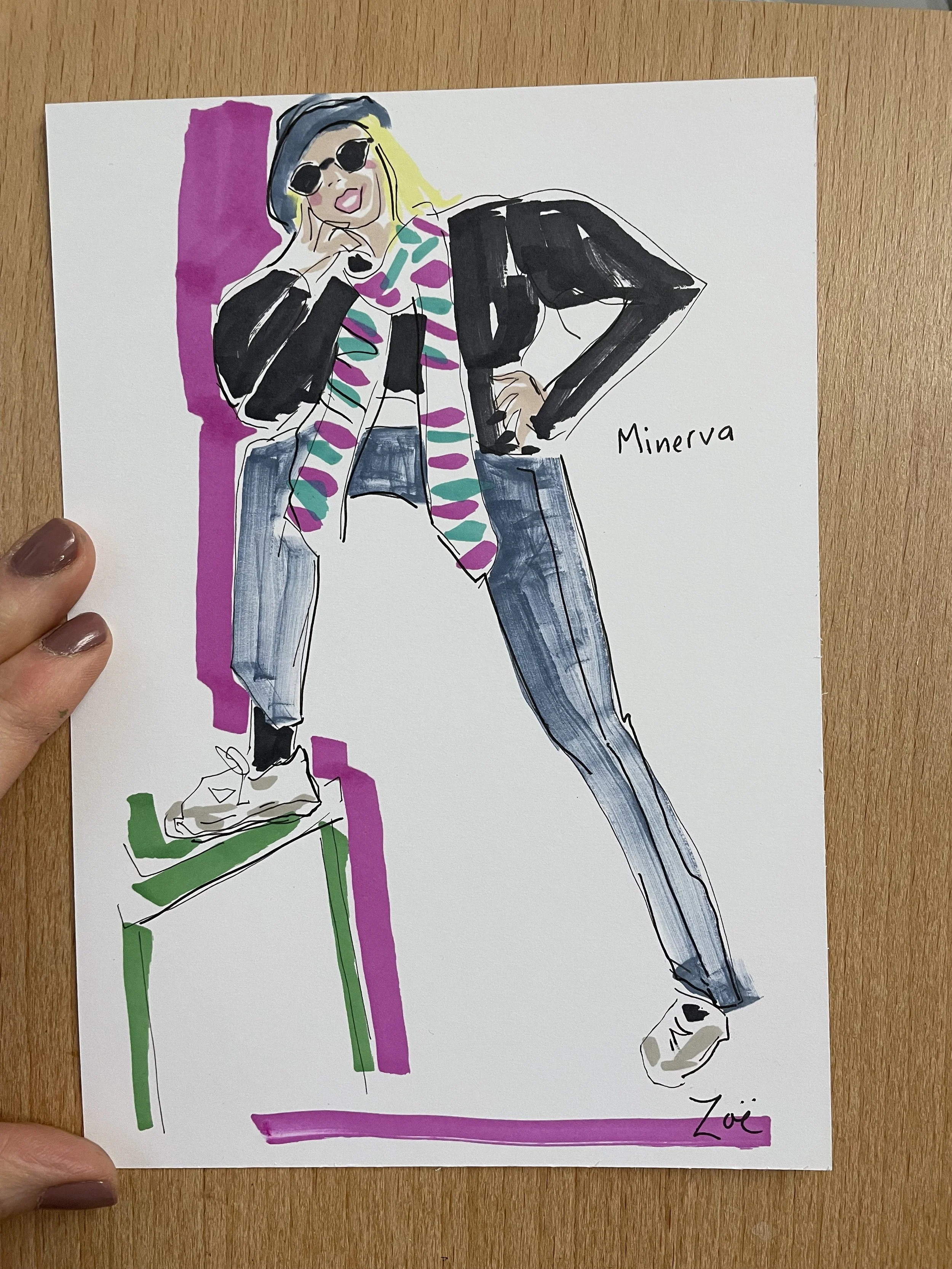 zoe parker illustration live illustration of woman resting leg on chair in dynamic pose.JPEG
