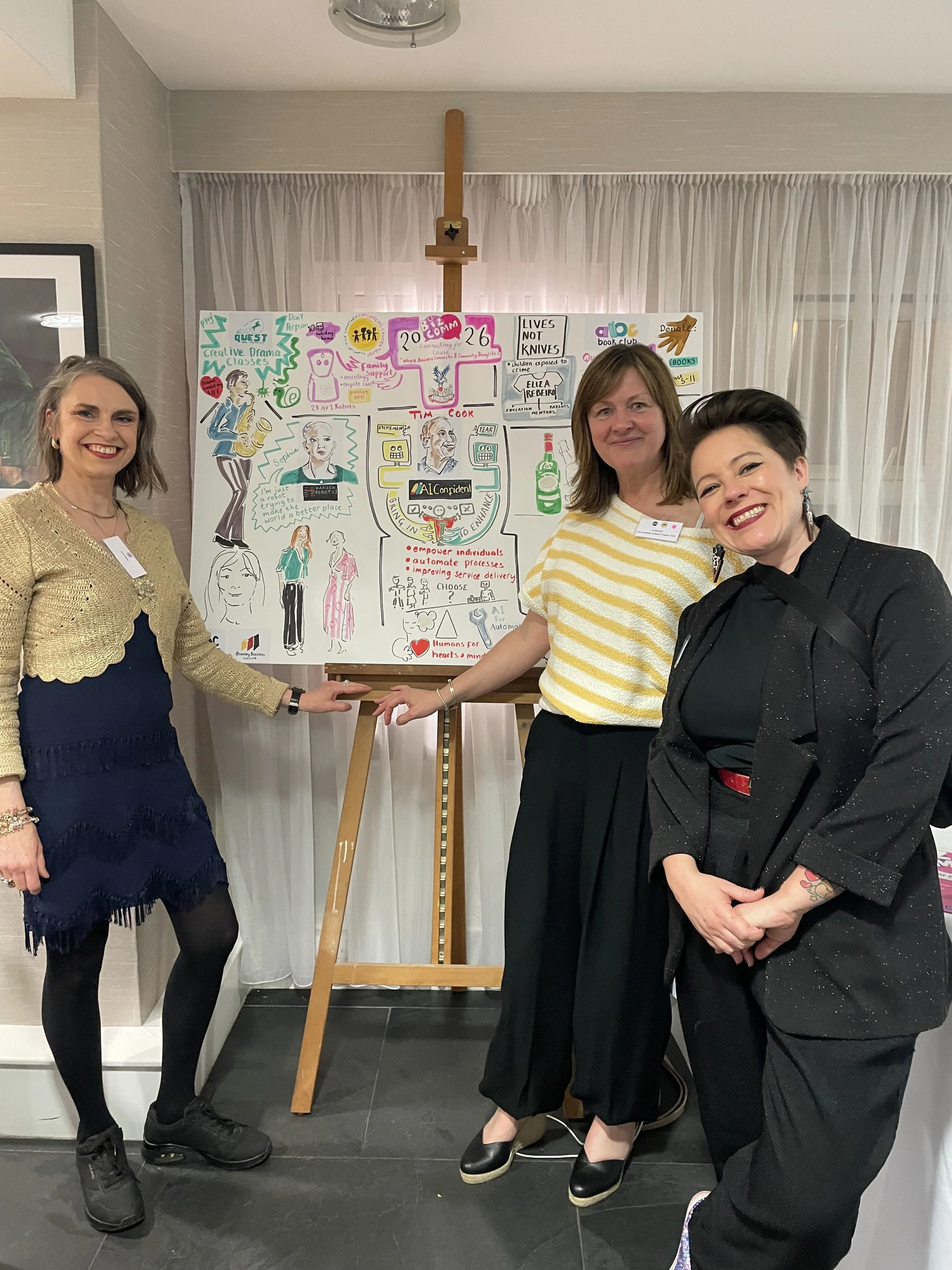 Biz Comm at Selhurst Park finished illustration by Zoe Parker with Jo and Mercedes.JPEG