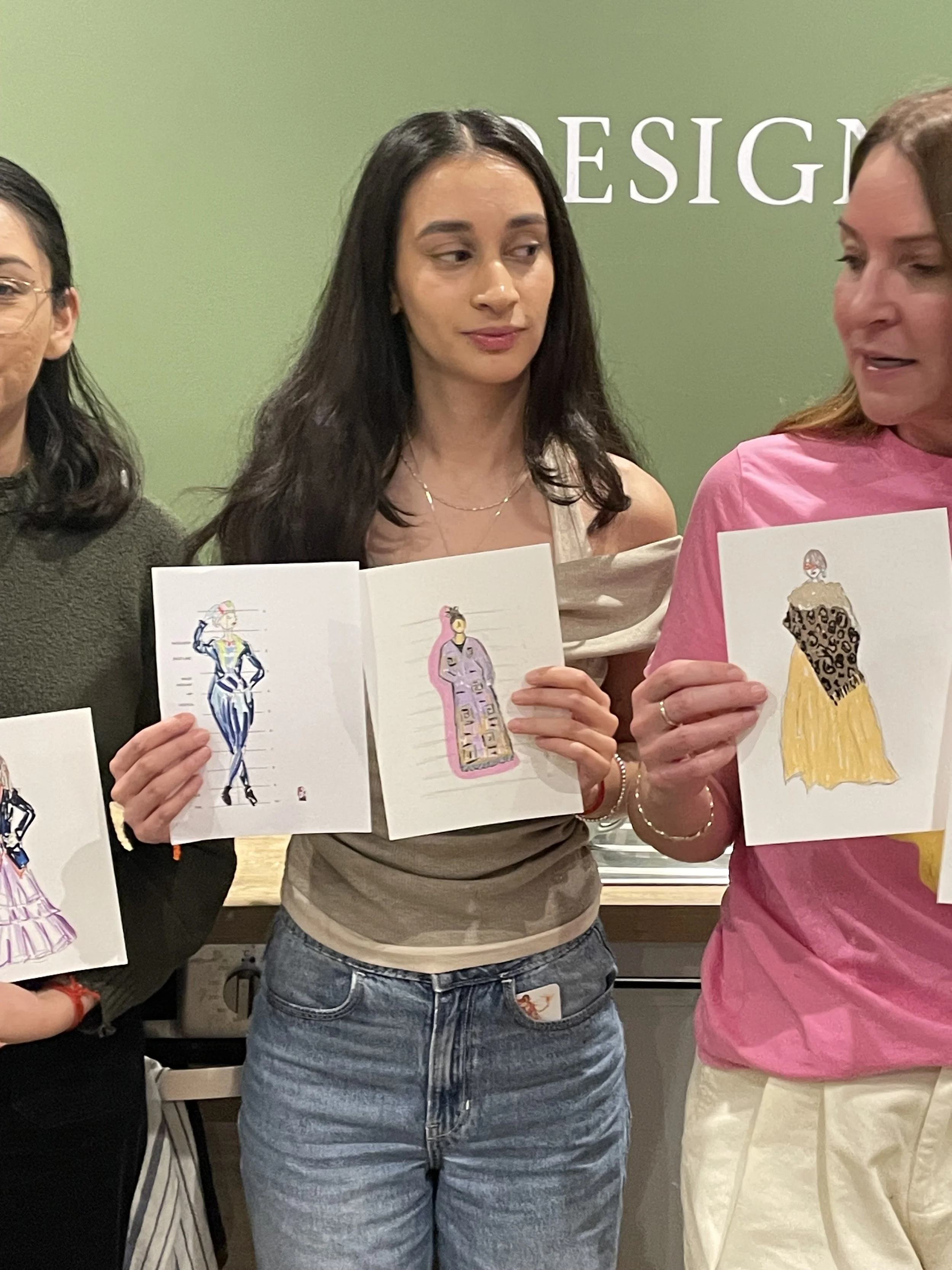 Proud participant with Completed fashion illustration at Dress Up and Draw Hive Zoe Parker Illustration.JPEG