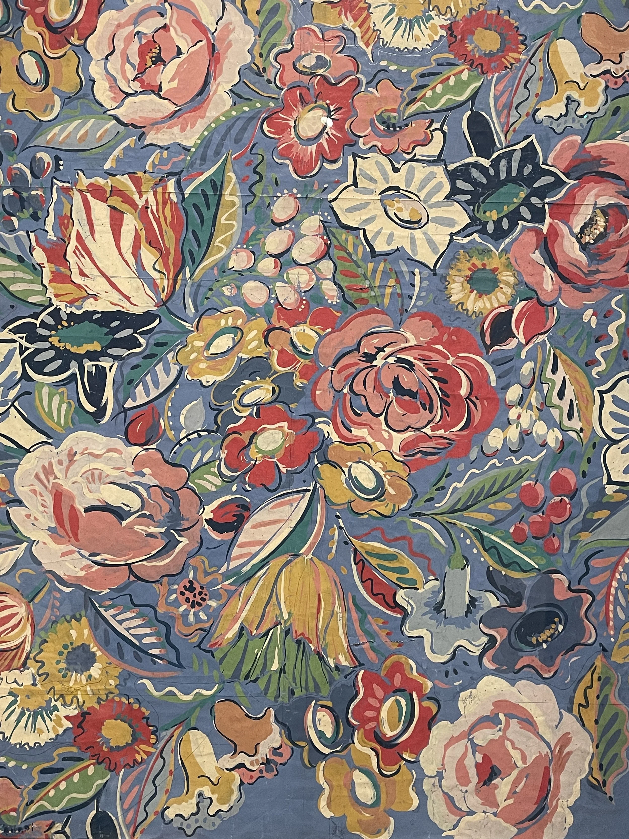 floral print of roses by collier campbell on a blue background.JPEG