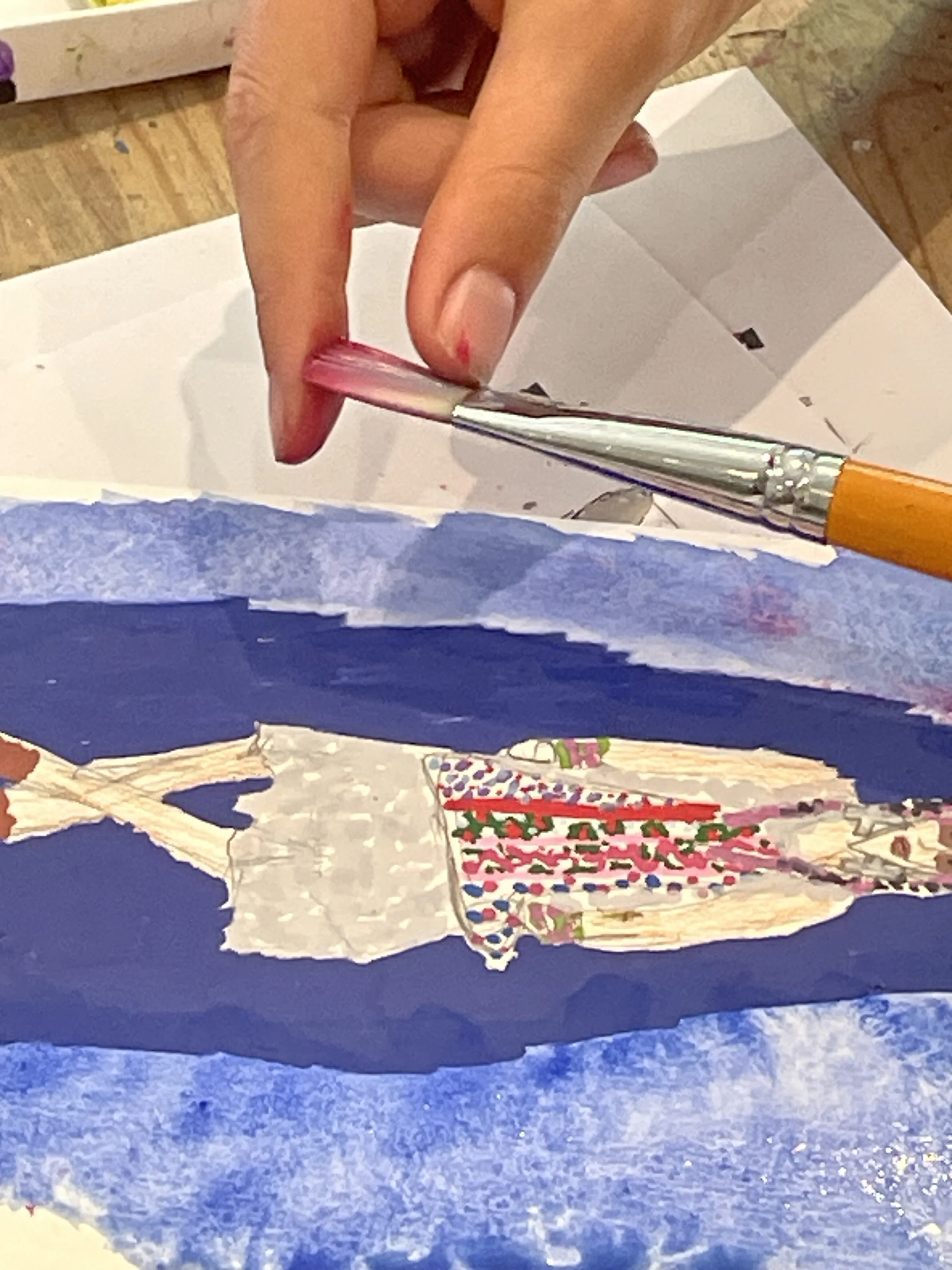 Dress Up and Draw Hive drawing applying textured watercolour background.JPEG