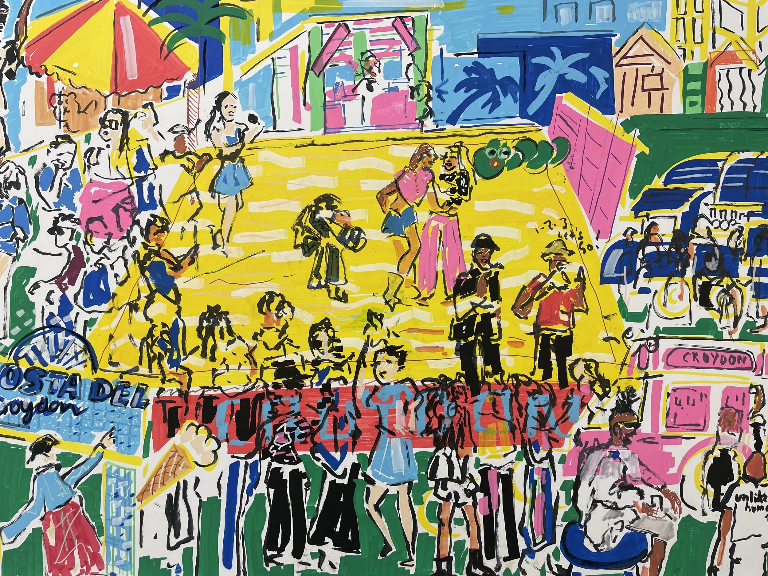 Costa del Croydon Live Illustration at Press Launch night, drawn live with Posca pens by Zoe Parker Illustration