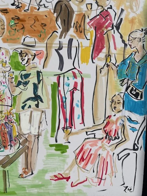 Nimmi's completed live party illustration close up striped trousers Zoe Parker Illustration.JPEG.jpg