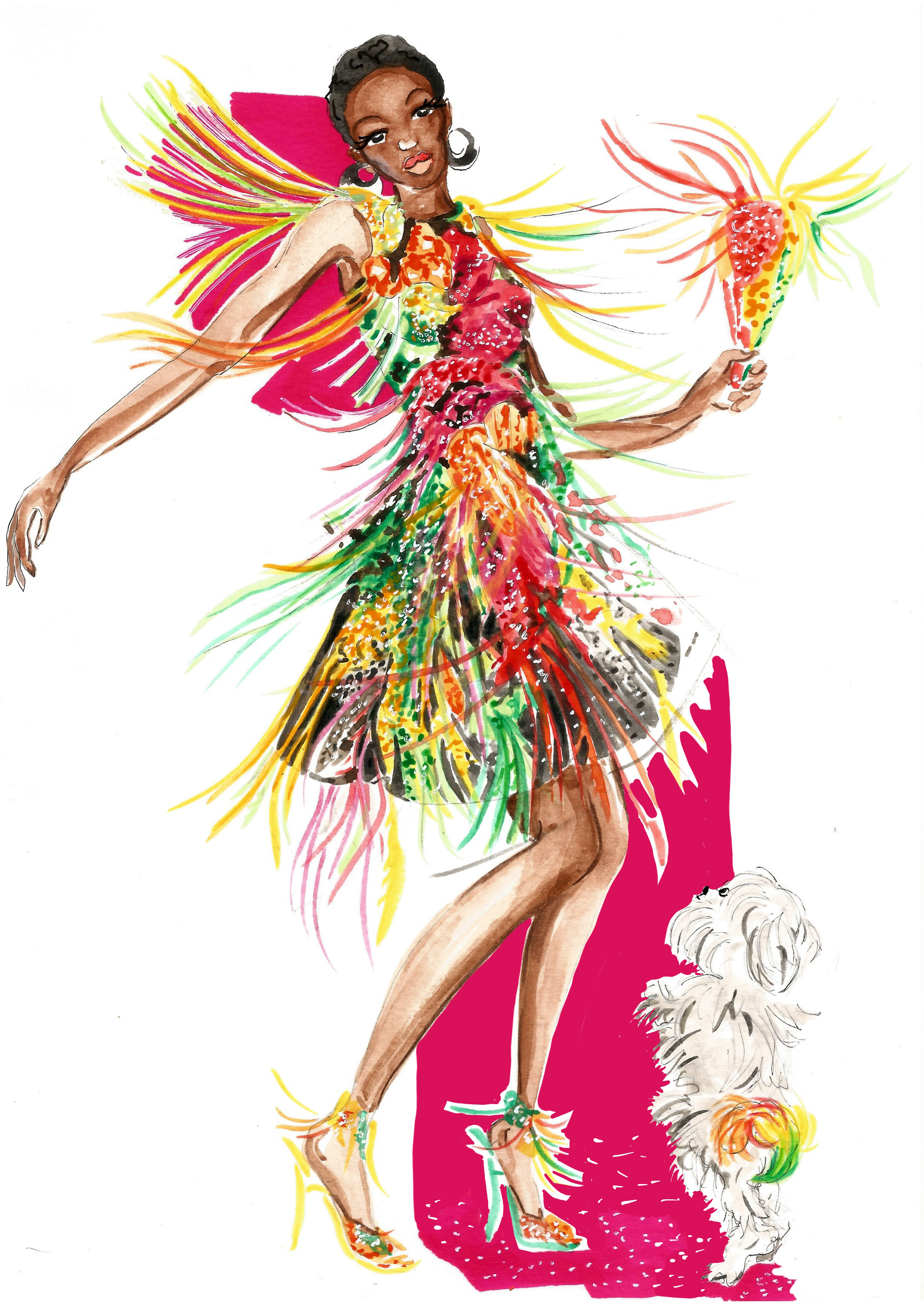 Razzle Dazzle Tassel Fashion Illustration A4 Fine Art Giclee Print.