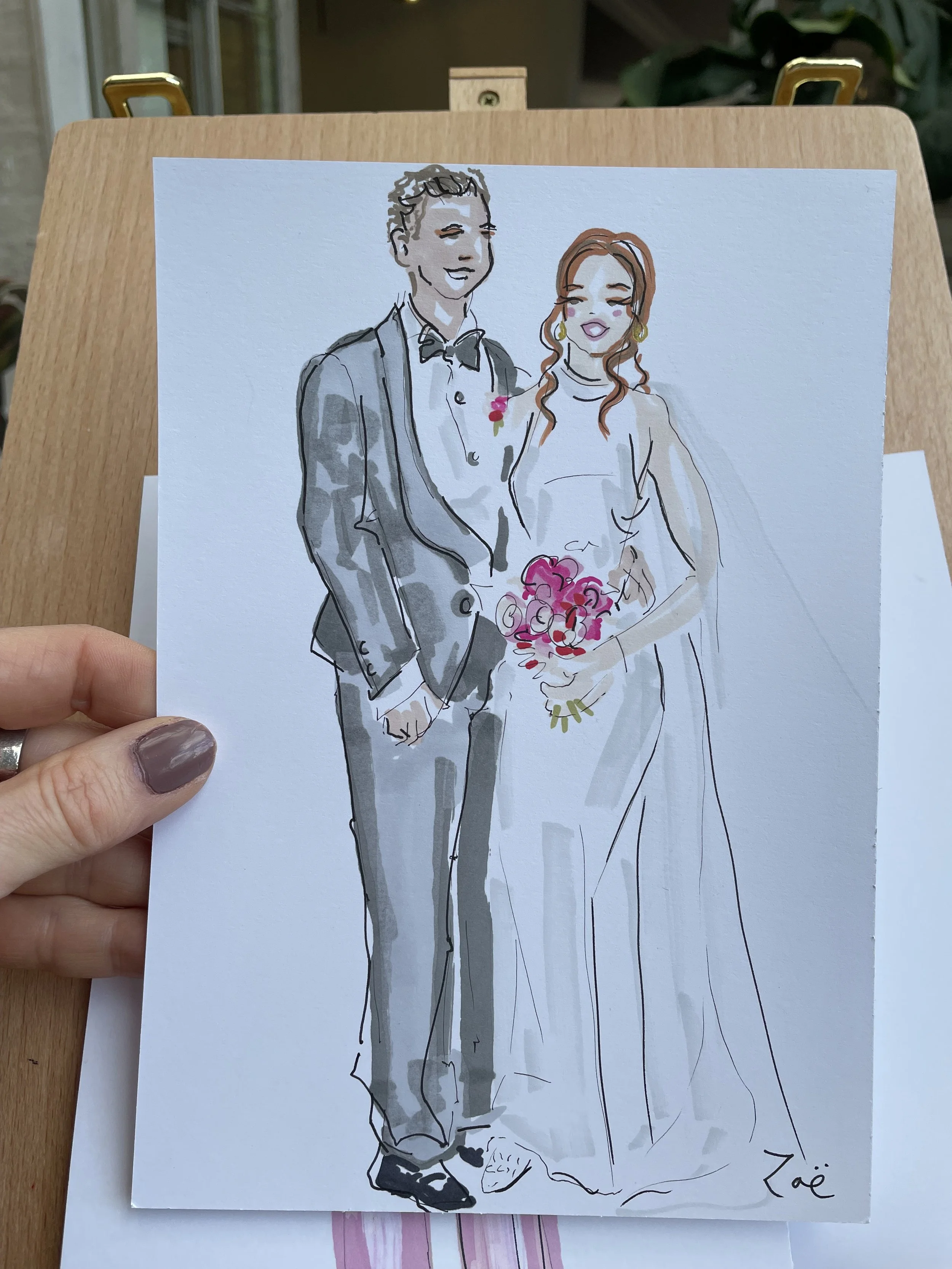 Zoe Parker Wedding Illustration drawing of newly wed couple.JPEG