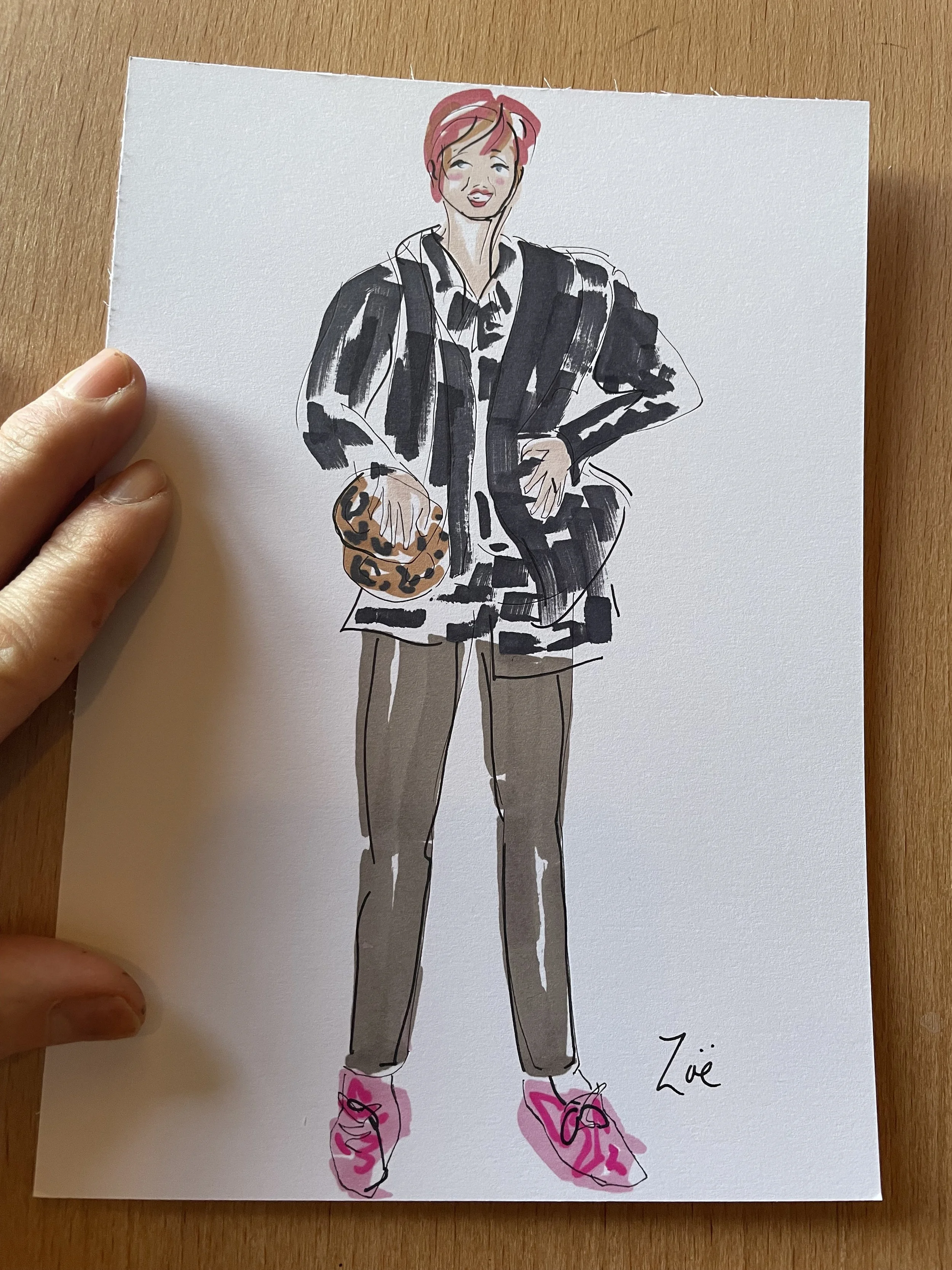 Live illustration of client with pink hair by Zoe Parker Illustration