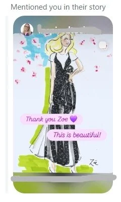 client post of a picture of her fashion illustration style portrait by Zoe Parker Illustration