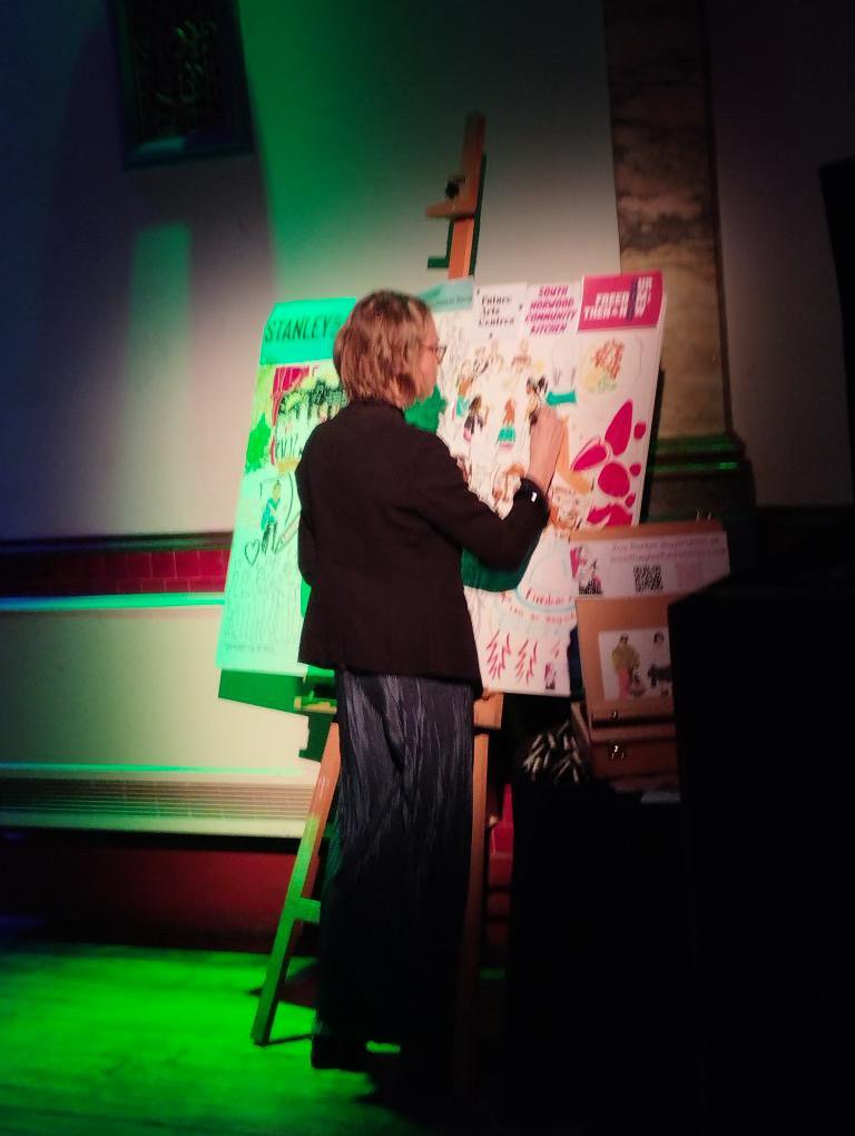 Zoe Parker Illustration using Winsor and Newton Promarkers to illustrate live recording.