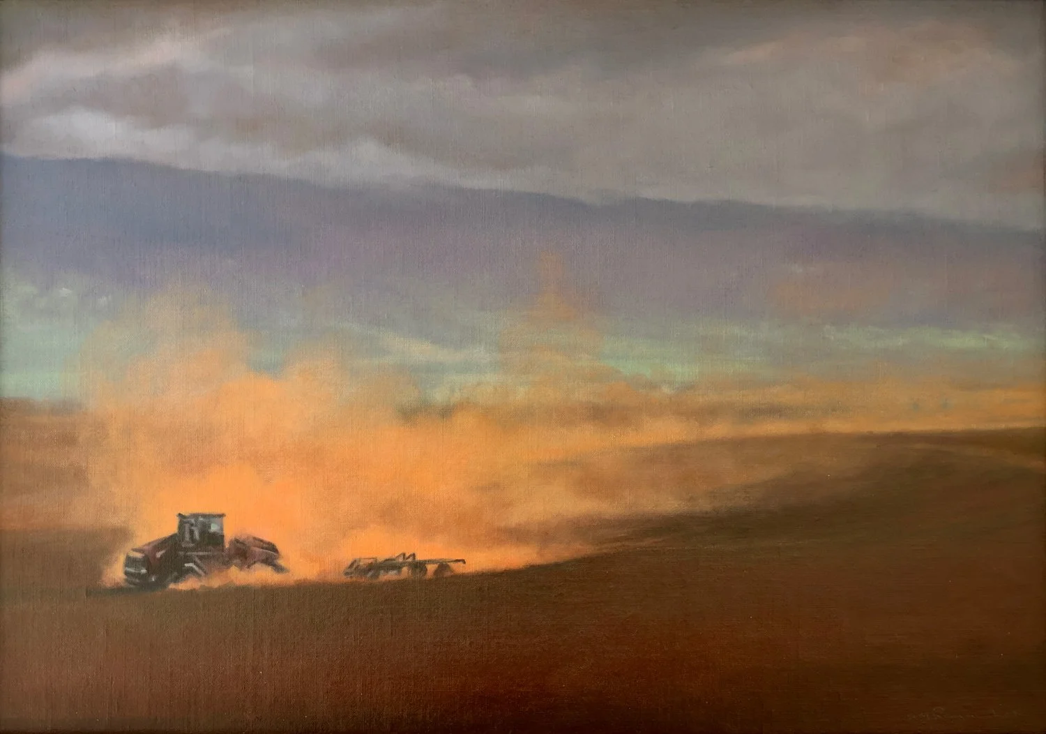  Title:  `Ehu
  Medium:  Oil on Belgium Linen adhered to Wood Panel  Size:  18"x24"   Description:  The red dust, often unwelcome, caught the light and became an unexpected beauty.