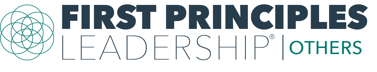 Graphic logo with interconnected circles on the left and text that reads "First Principles Leadership & Others."