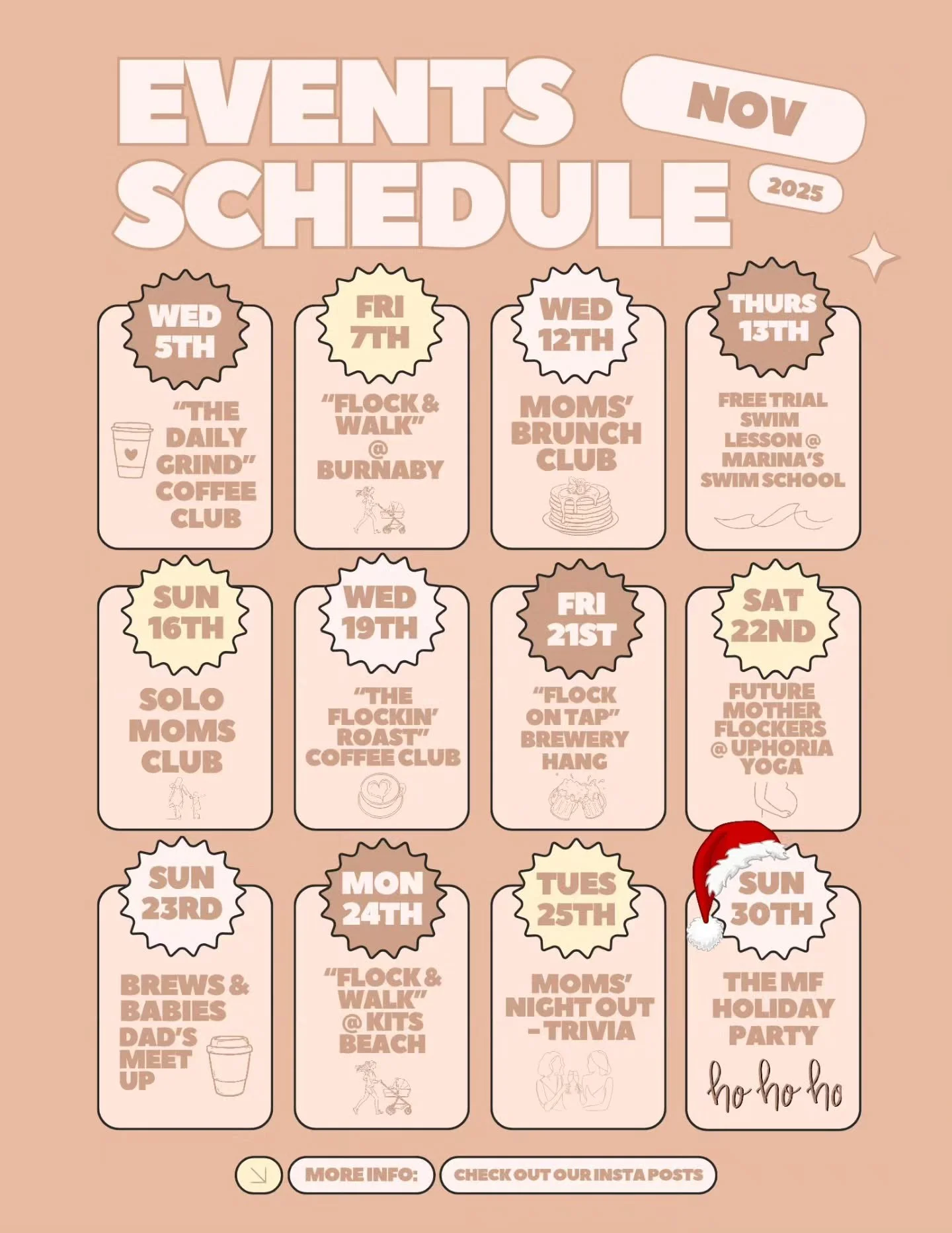 Oh hey November 🍂✨ - the month where the leaves fall, the vibes get cozy, and The MotherFlock flies into FULL &ldquo;let&rsquo;s do all the fun things before holiday chaos hits&rdquo; mode.

As well as our usual walks &amp; coffee hangs, this month 