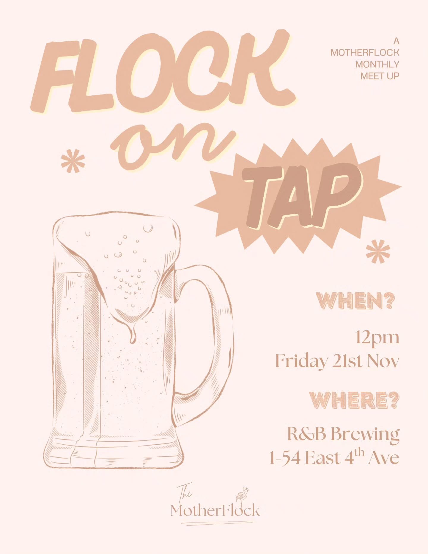 🍻✨ Our favourite event of the month, &quot;Flock on Tap&quot;, is back! Come sip, chill, and flock together with your fabulous hosts, Allanah &amp; Angie. Because motherhood is better comiserating with new friends (and maybe a cold pint in hand)🍺

