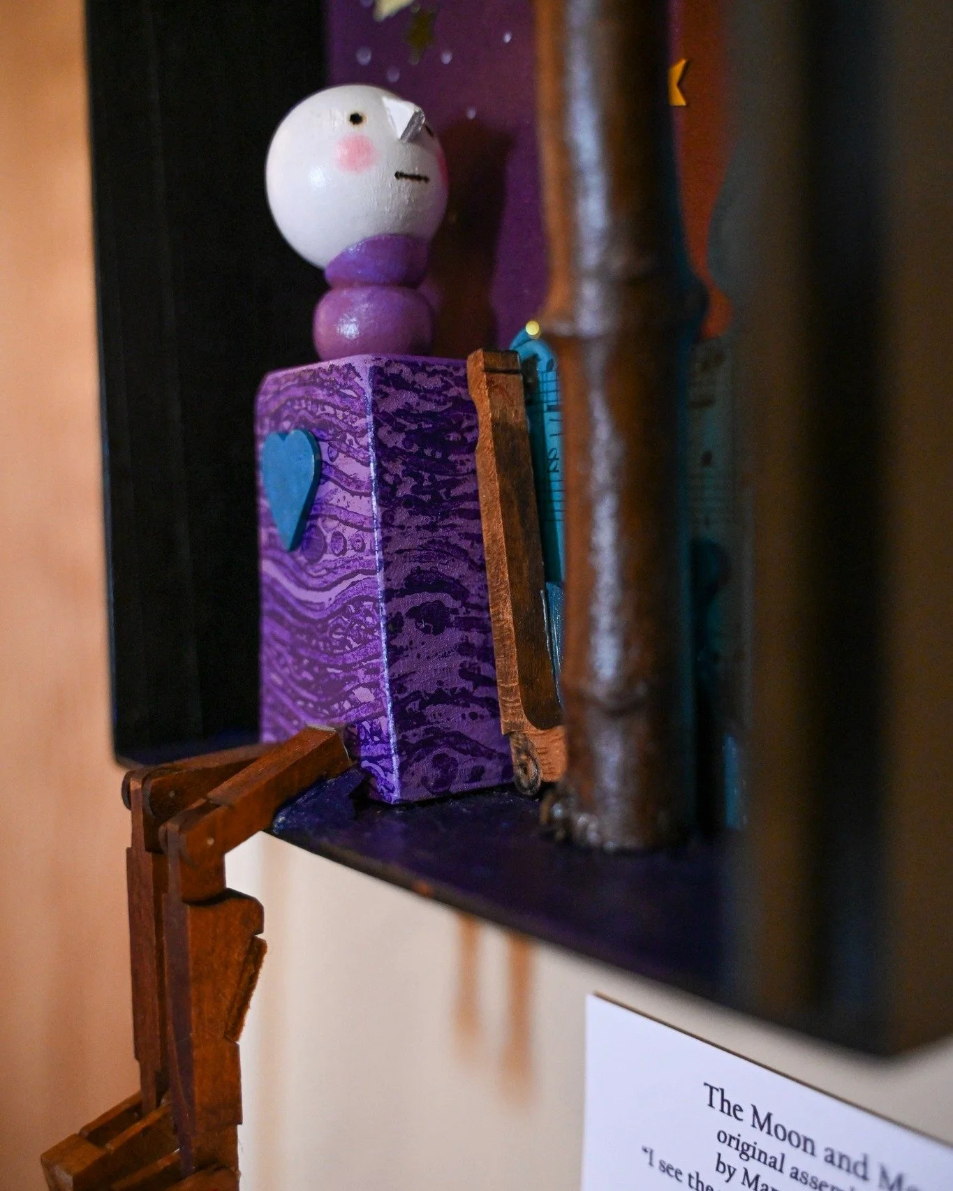 The Moon and Me by Mary Pat Corder
Did you know that these figures are created through repurposed items? For example, this little one uses piano hammers for the legs. Take a closer look and see what you find!
Come in for a better look!