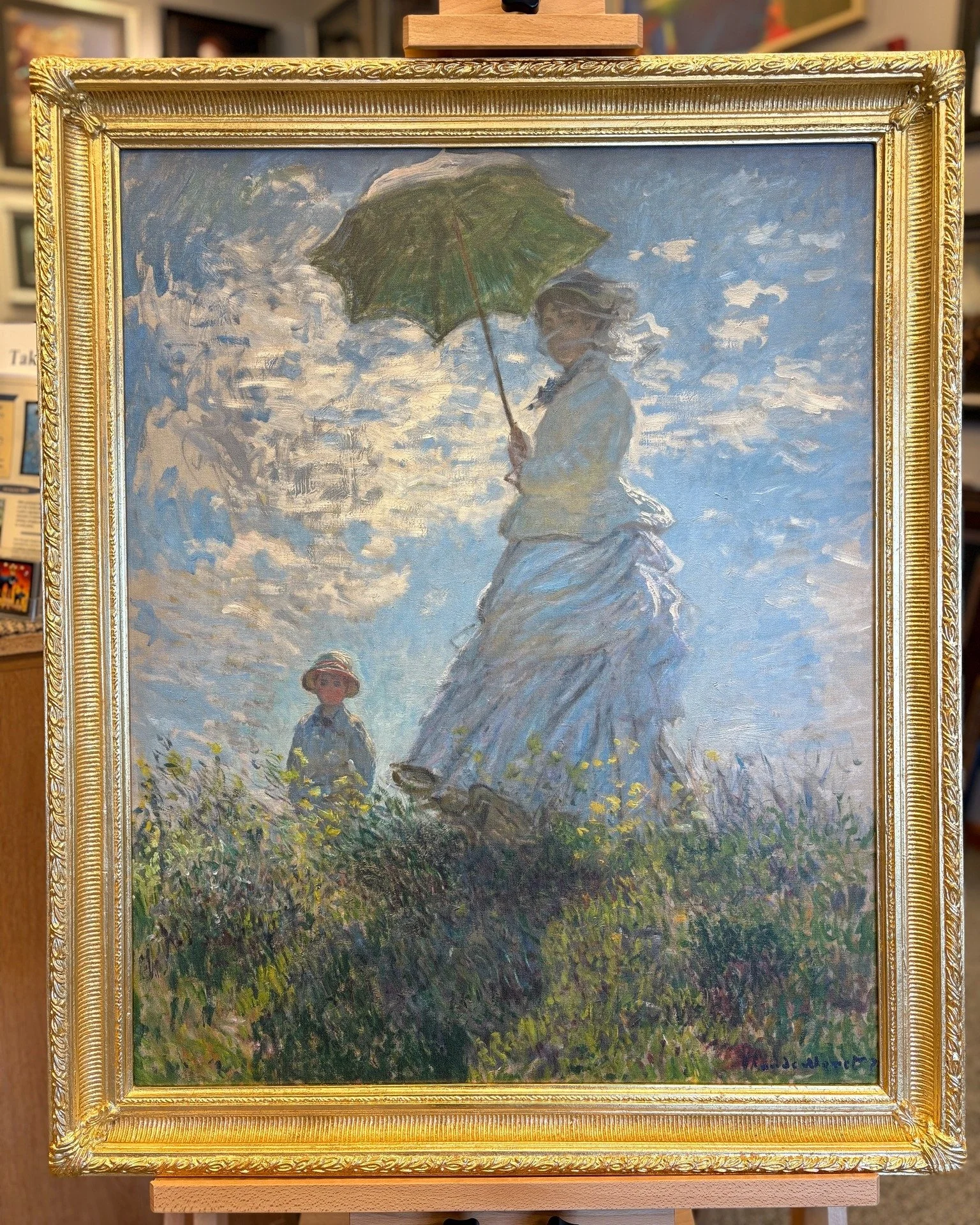 Our Featured Work: gilded imitation gold leaf | Woman with a Parasol, Madame Monet and her Son, 1875 by Claude Monet

Louis XVI style frame, with fluted scotia and acanthus leaf corners. Louis XVI-style frames reflect the decline in the Rococo style 