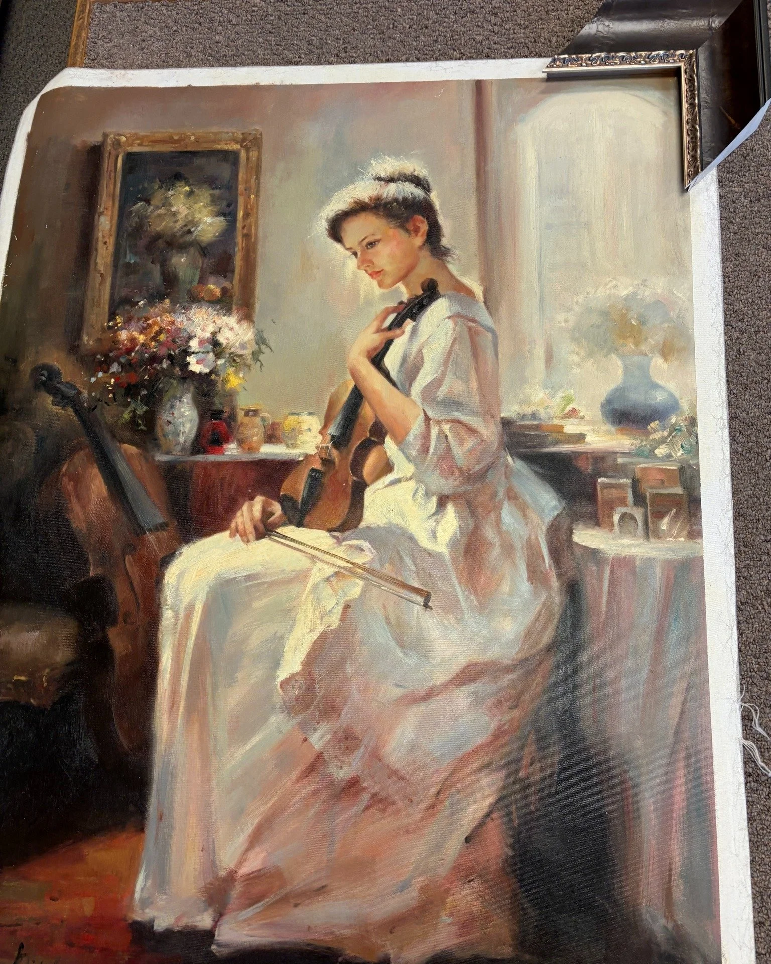 This lovely piece deserves a lovely frame. It is our pleasure to make that happen. 
We love what we do.