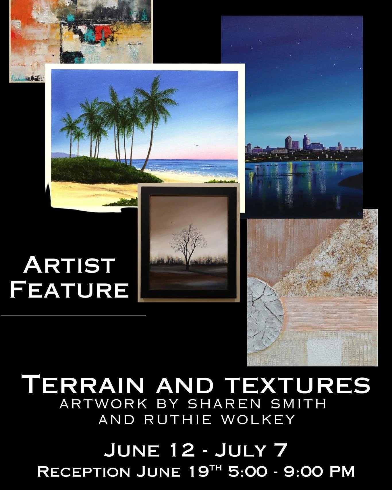 Experience Ruthie Wolkey and Sharen Smith's artwork June 12 - July 7 inside The Fusion. 
Also, we hope to see you at their reception June 19 from 5-9pm.
