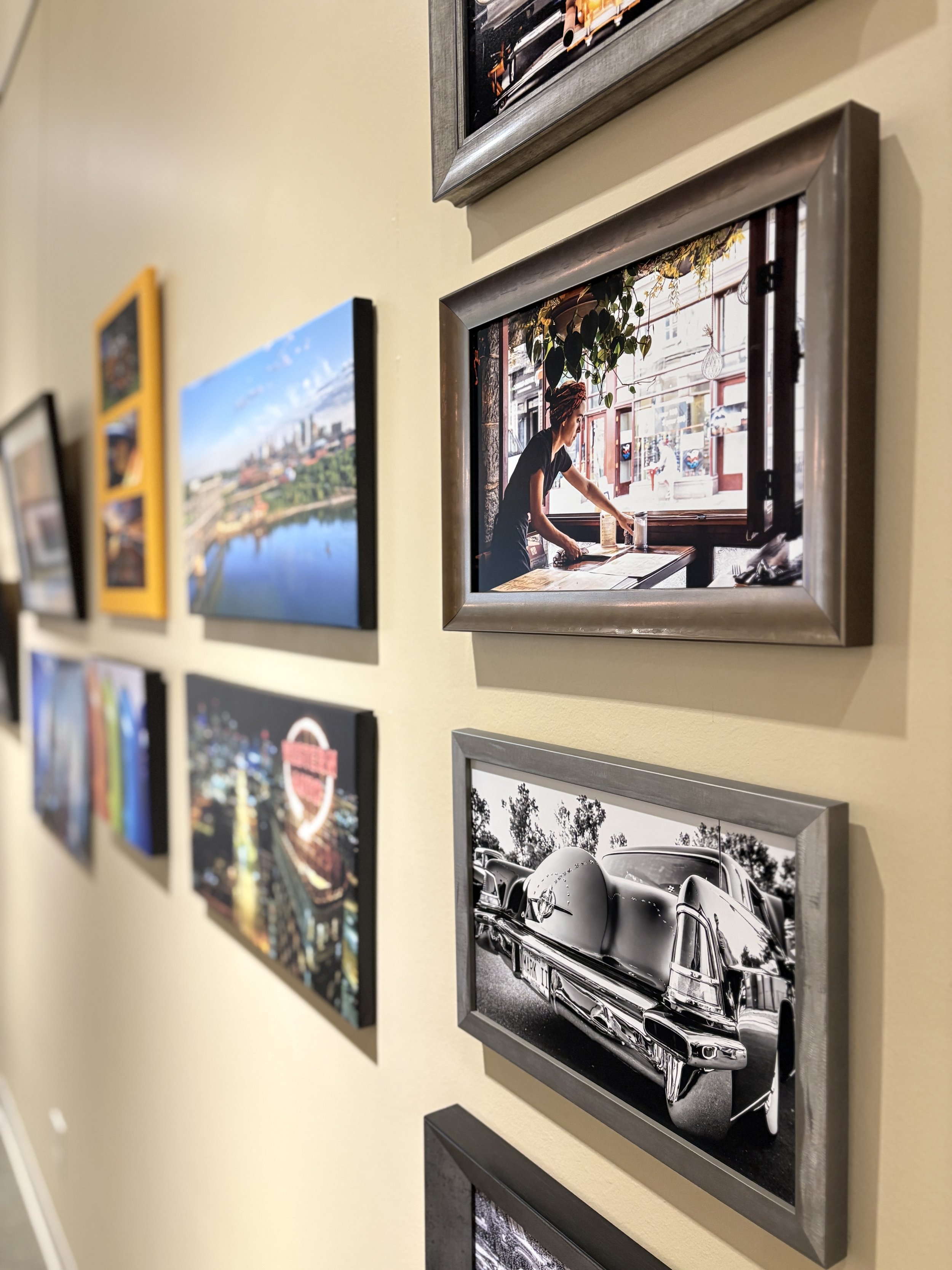 An arrangement of photography - assortment by members of the Northland Photography Club; July 2026 in Fusion Fine Art in Parkville, Missouri.