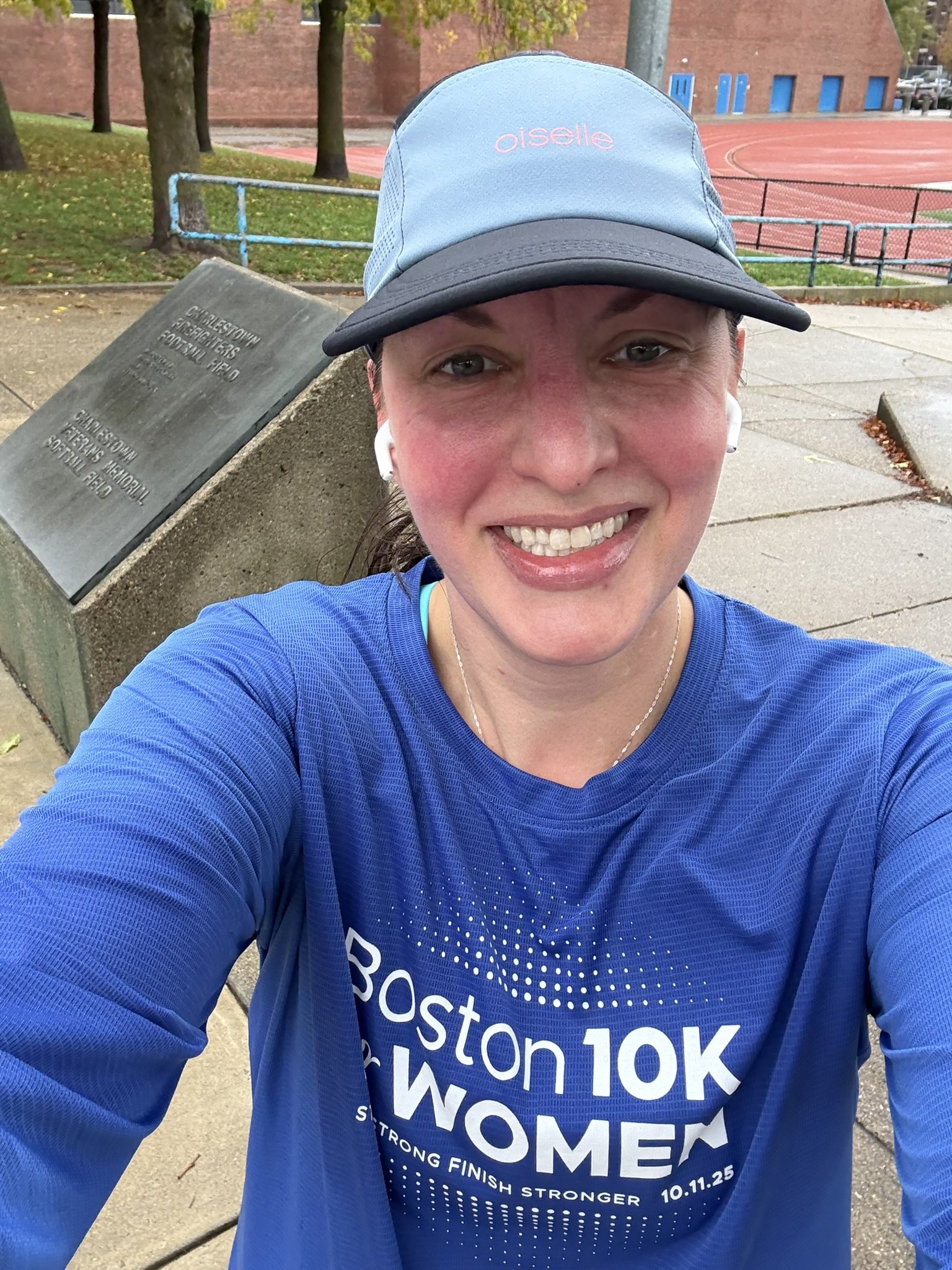 Michaele finishing the Boston 10K for Women Race