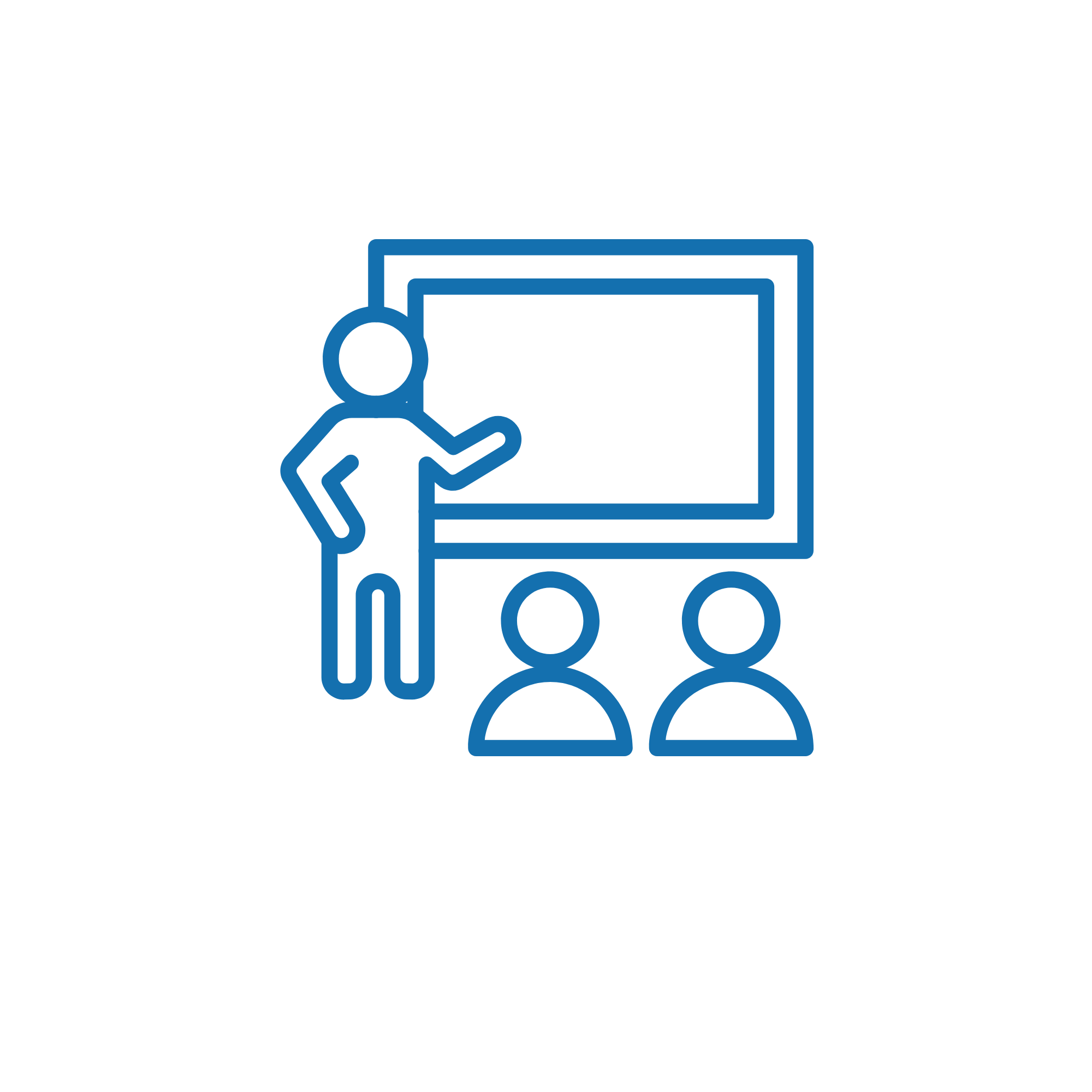 A graphic showing someone leading a workshop