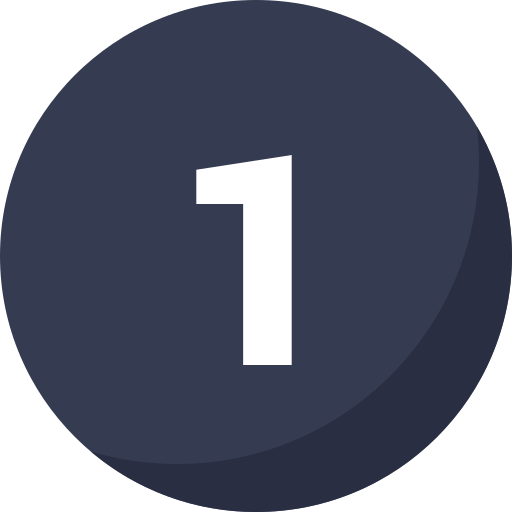 Number one inside a dark circular background.