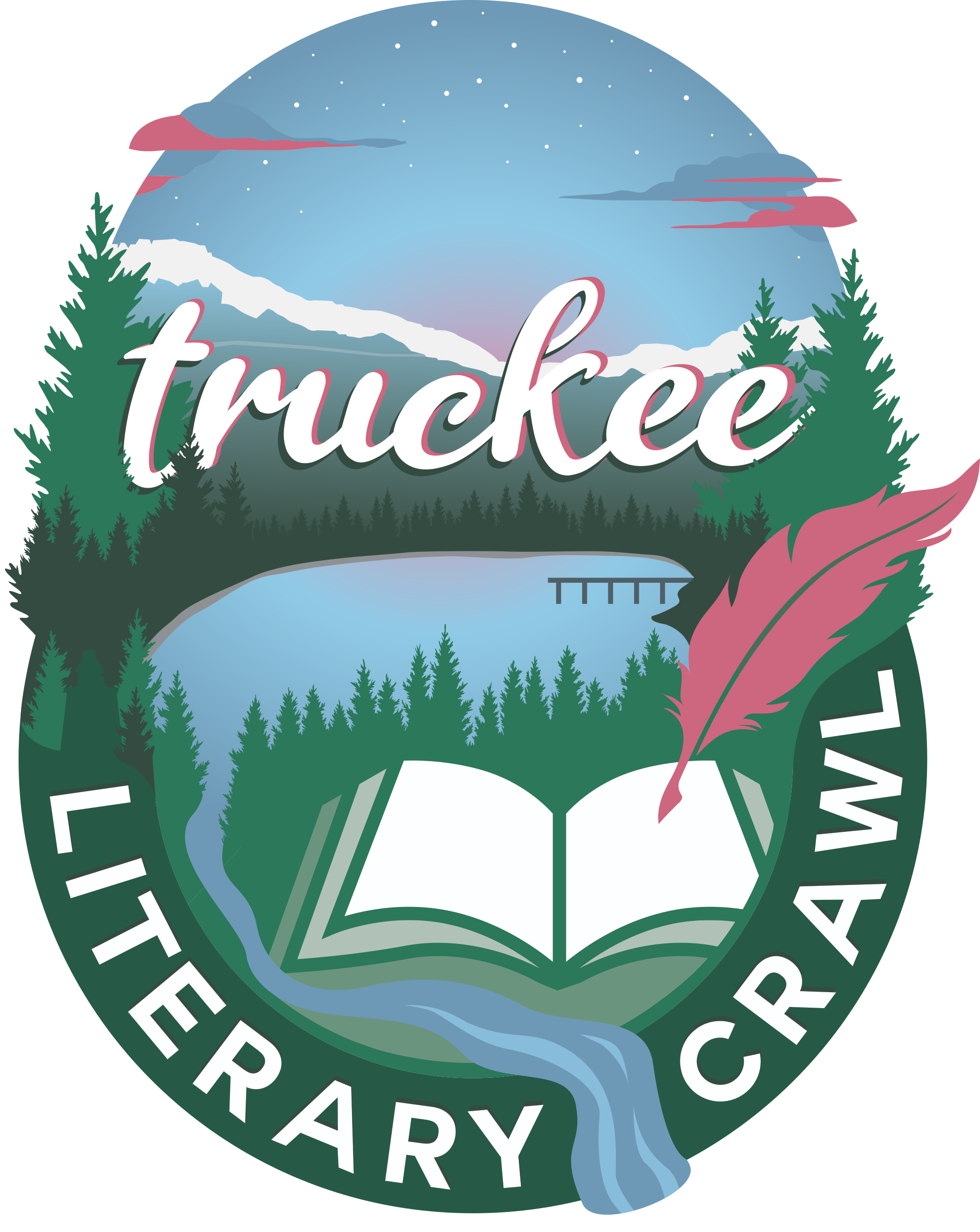 2026 Truckee Literary Crawl Logo · Spring in the Mountains theme