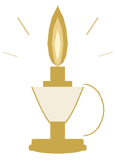 Stylized gold candle with a lit flame, surrounded by radiating lines.