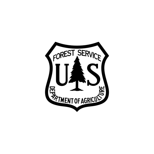 US Forest Service emblem with tree, text "Forest Service," "U.S.," "Department of Agriculture."