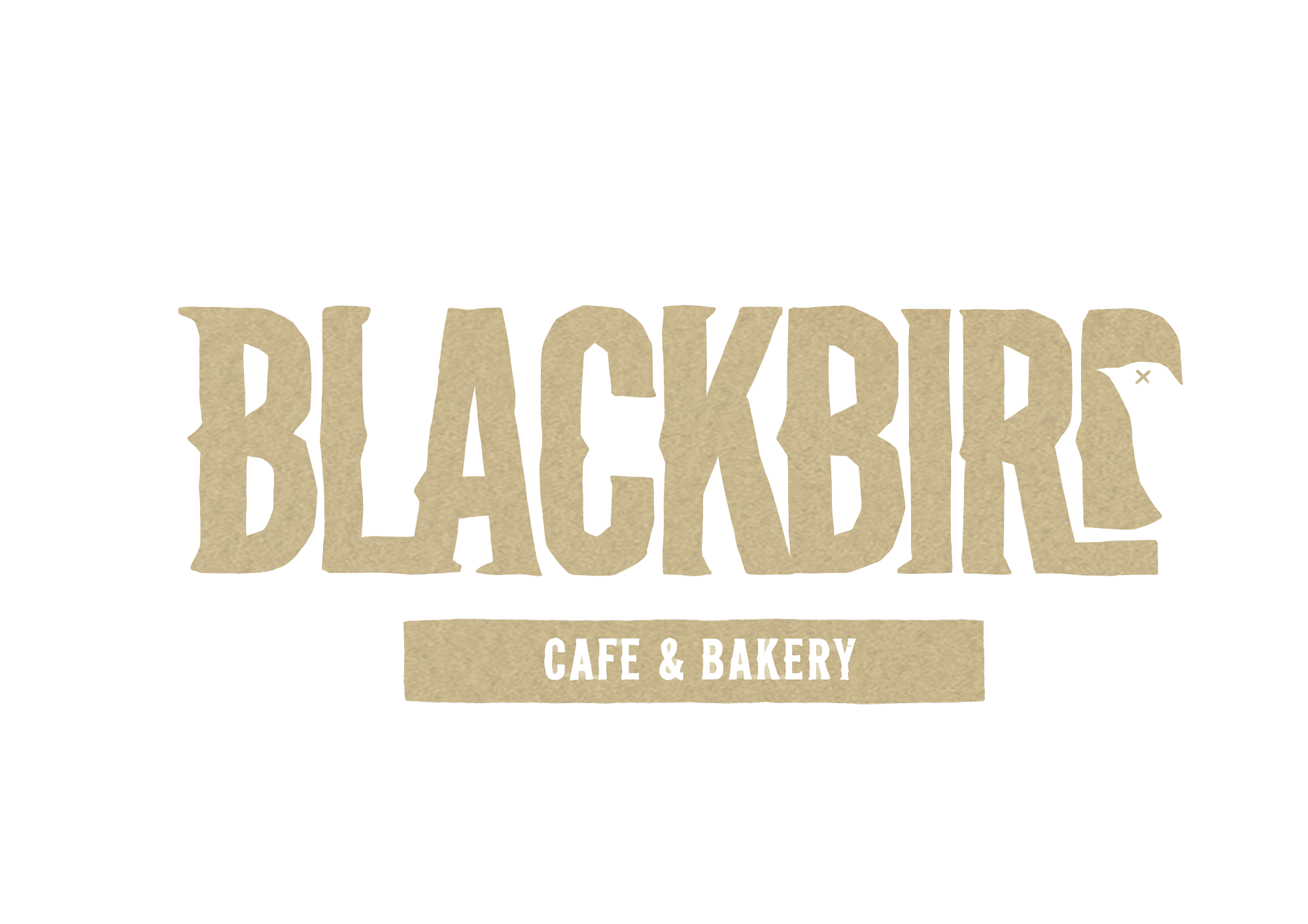Text logo for Blackbird Cafe & Bakery featuring the word 'BLACKBIRD' in large, beige, textured letters, with additional text underneath indicating it's a cafe and bakery