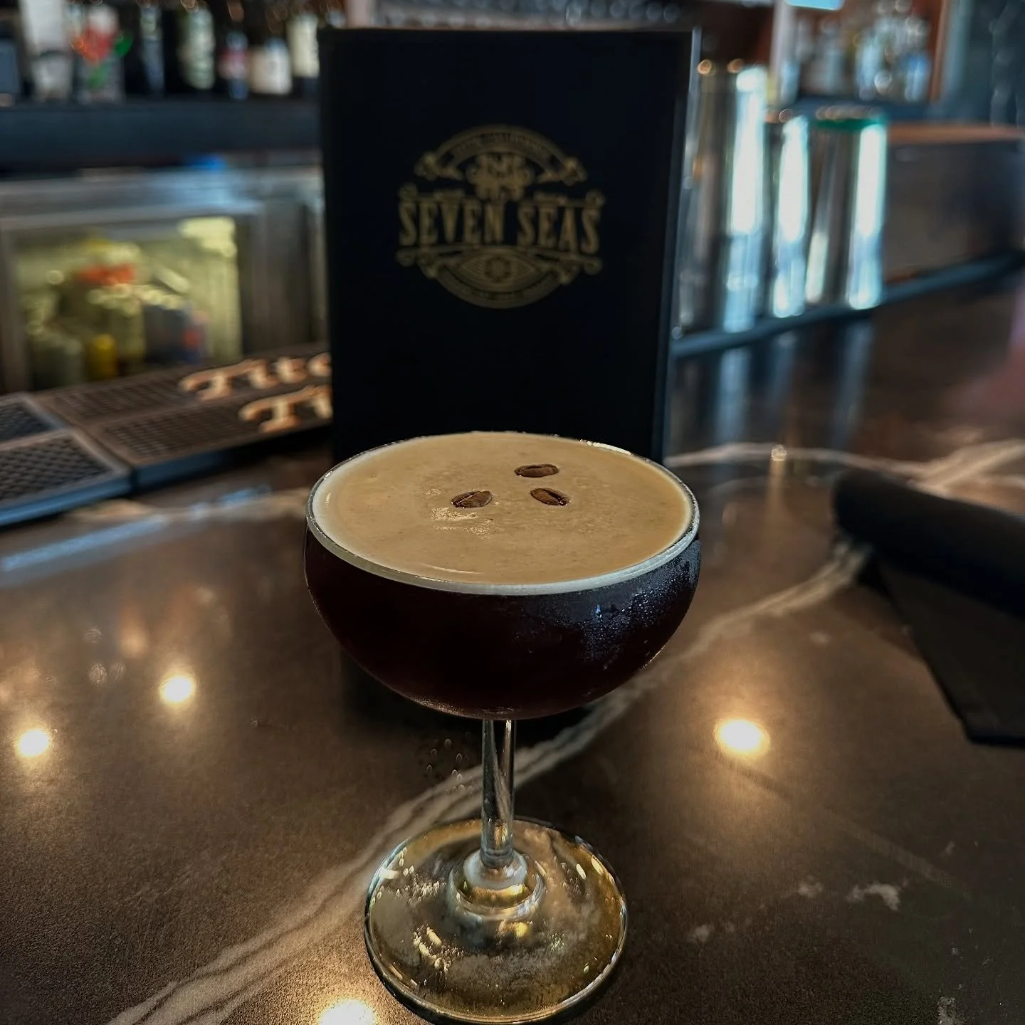 Shaken, not stirred &mdash; our Espresso Martini is the perfect pick-me-up with a buzz. ☕🍸 Join us at Seven Seas Bar &amp; Grill and sip your way into the night.
