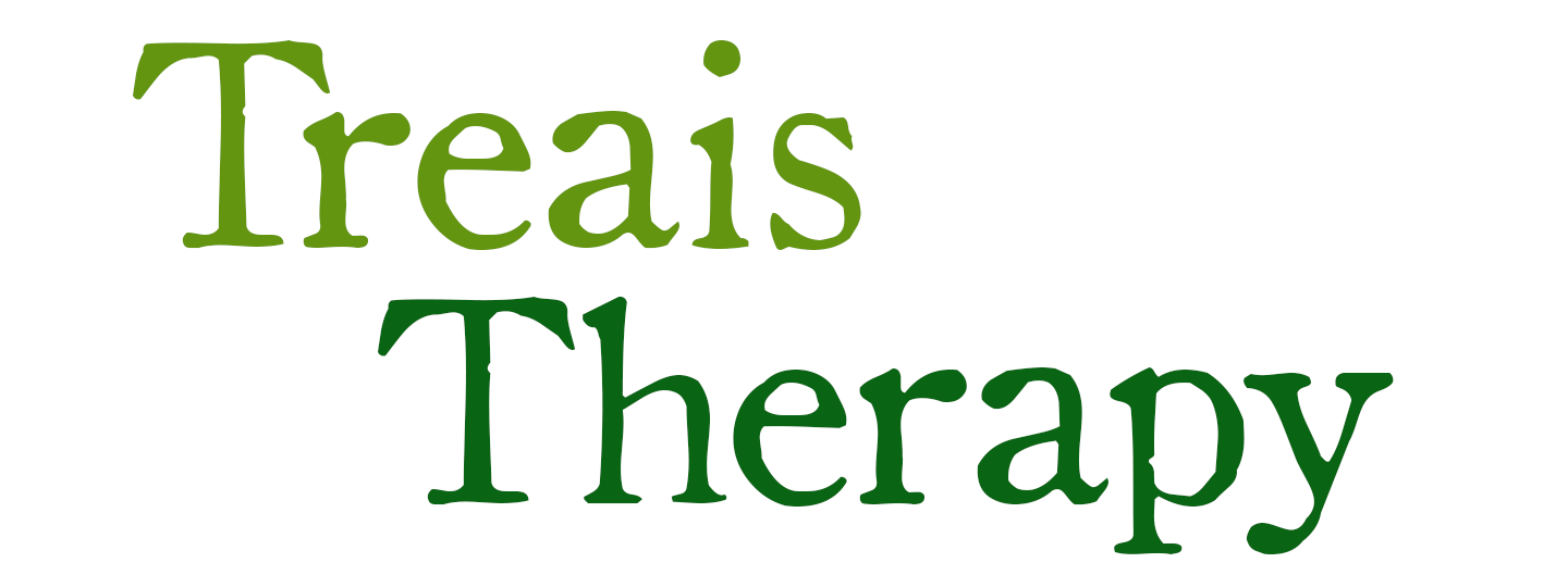 Text reading "Treais Therapy" in green and dark green lettering.