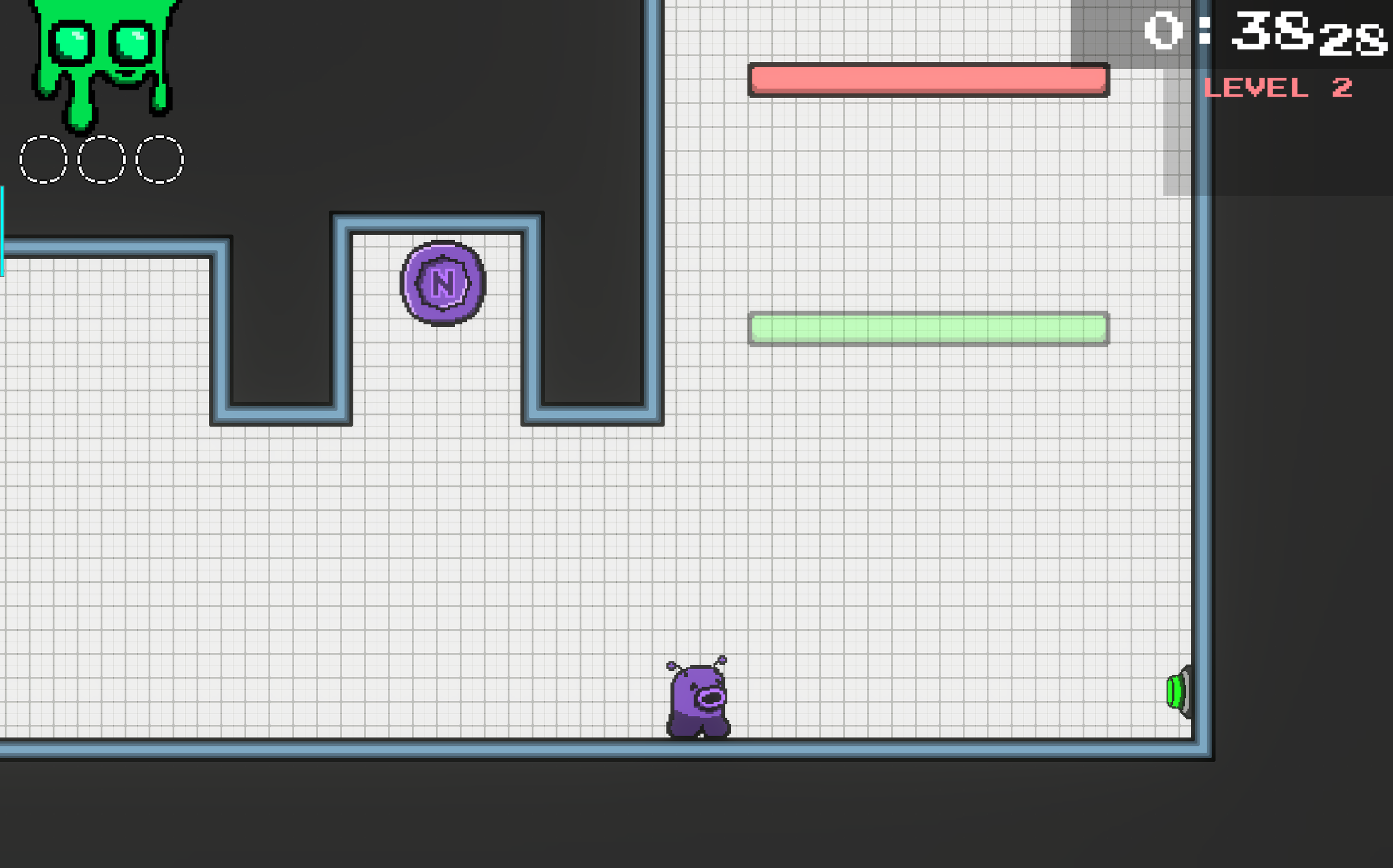 And finally, the level ends with a reminder of the button-activated platform, which was first seen in the tutorial.