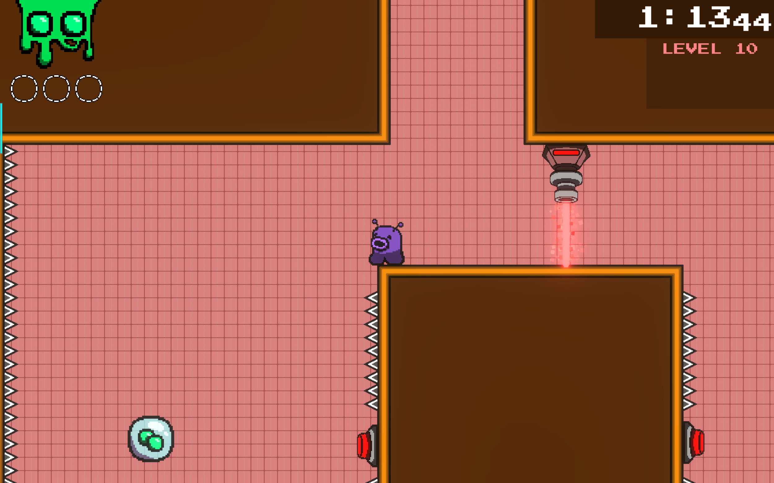 The final challenge involves shooting a button deep in a pit of spikes, then recovering using two full shots granted by a bullet bubble. The player needs to pull off two of these in succession to prove that they have mastered this concept. 