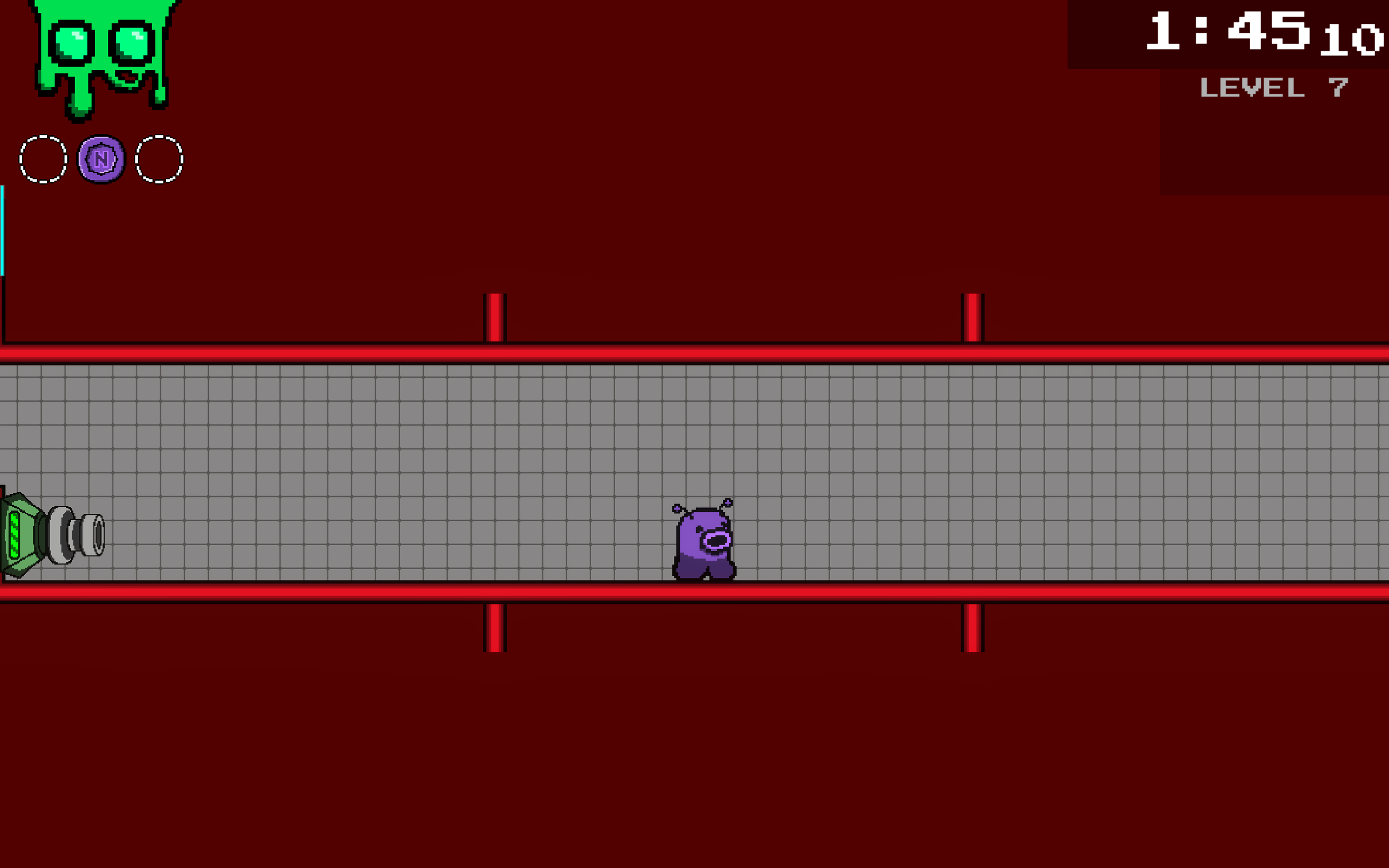 The final section of this level involves a much longer horizontal stretch where the player must dash sideways repeatedly to make it all the way. 