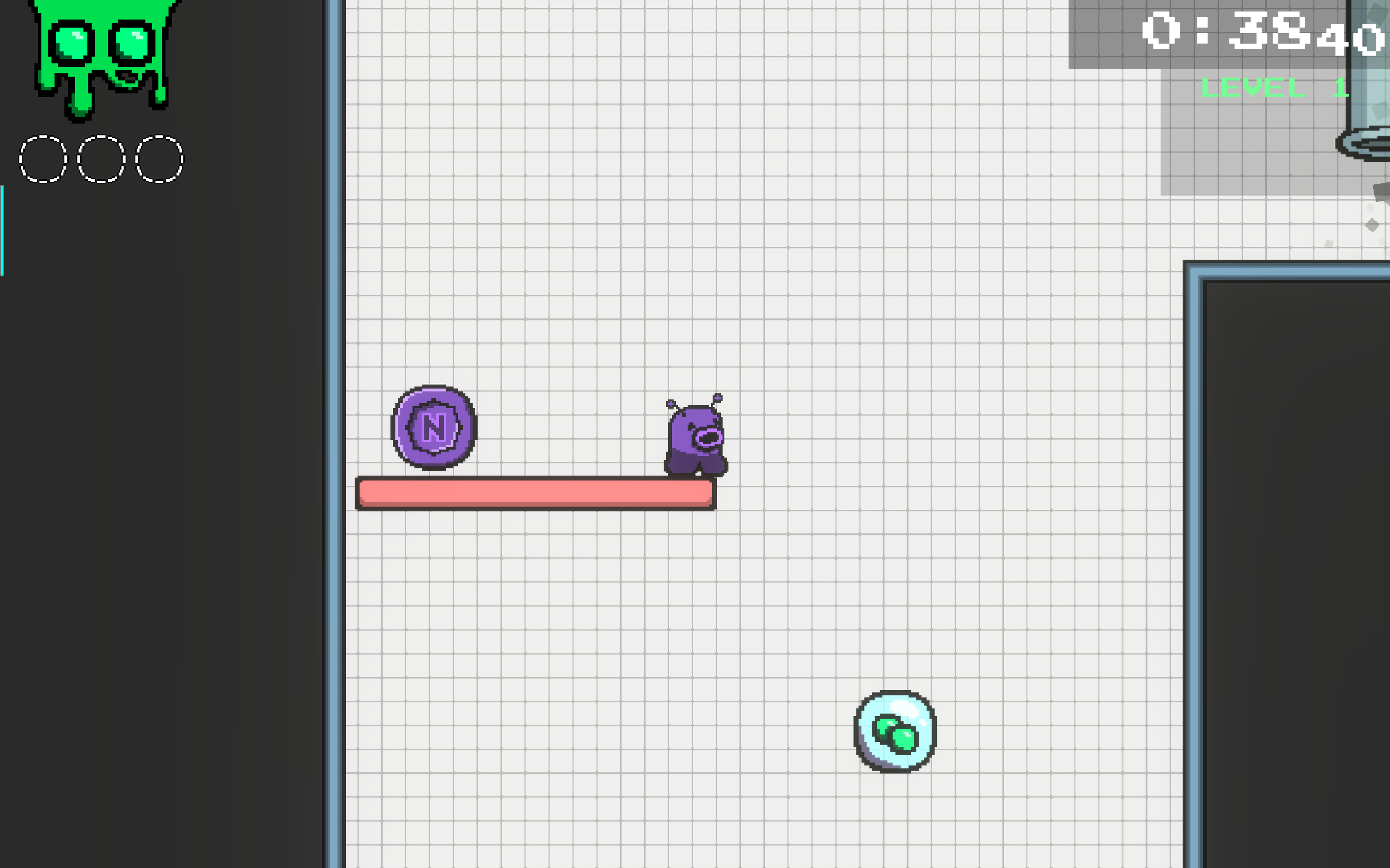 The level ends with a vertical jump challenge, and the player is rewarded with the last coin. 