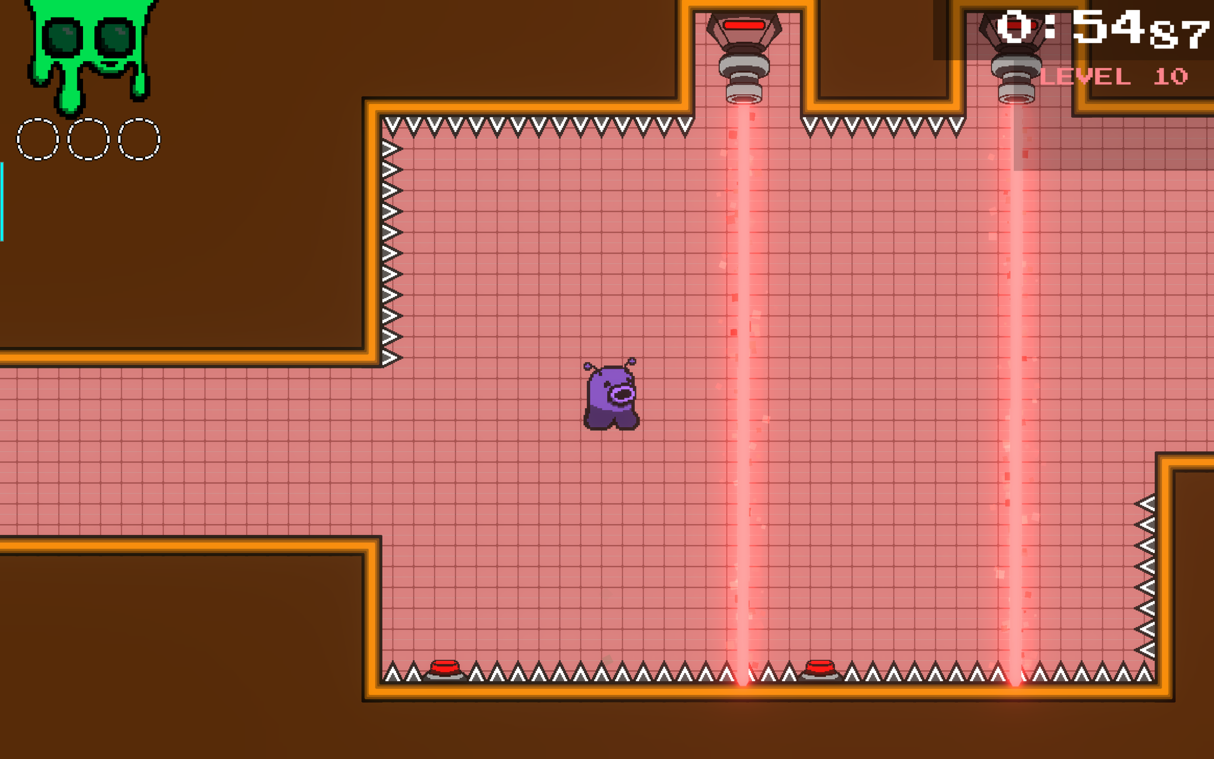 This further development requires two precisely timed downward shots to deactivate each laser in sequence. If one shot is mistimed, it will result in a failed attempt of this challenge.