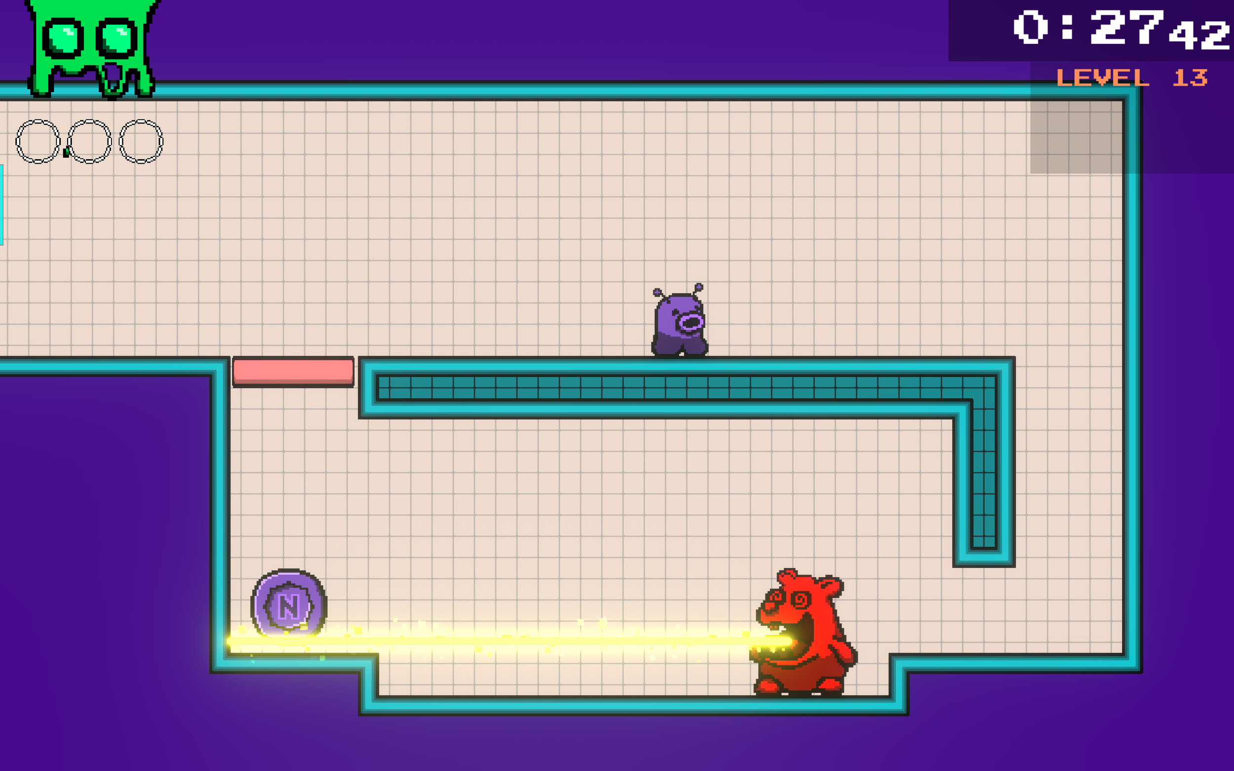 Another coin challenge further into the level requires the player to navigate past another hamster. This time though, the small ledges to the left and right aren’t safe. 