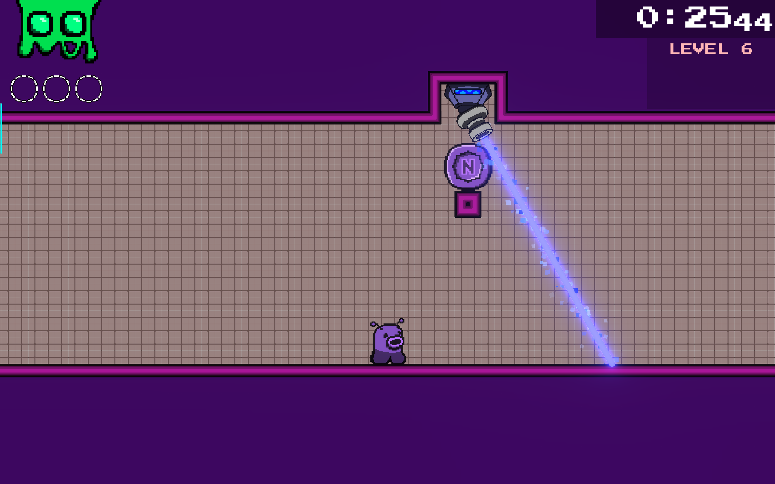 The third one needs the player to dodge under a tiny block, which only blocks the laser for a split-second as it sweeps past.