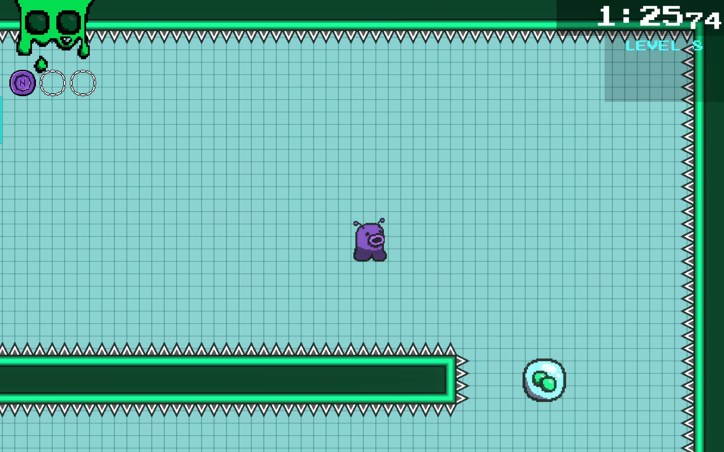 The third room requires the player to navigate a large section with multiple bullet bubbles throughout it. The player needs to carefully plan out how to use each one. 