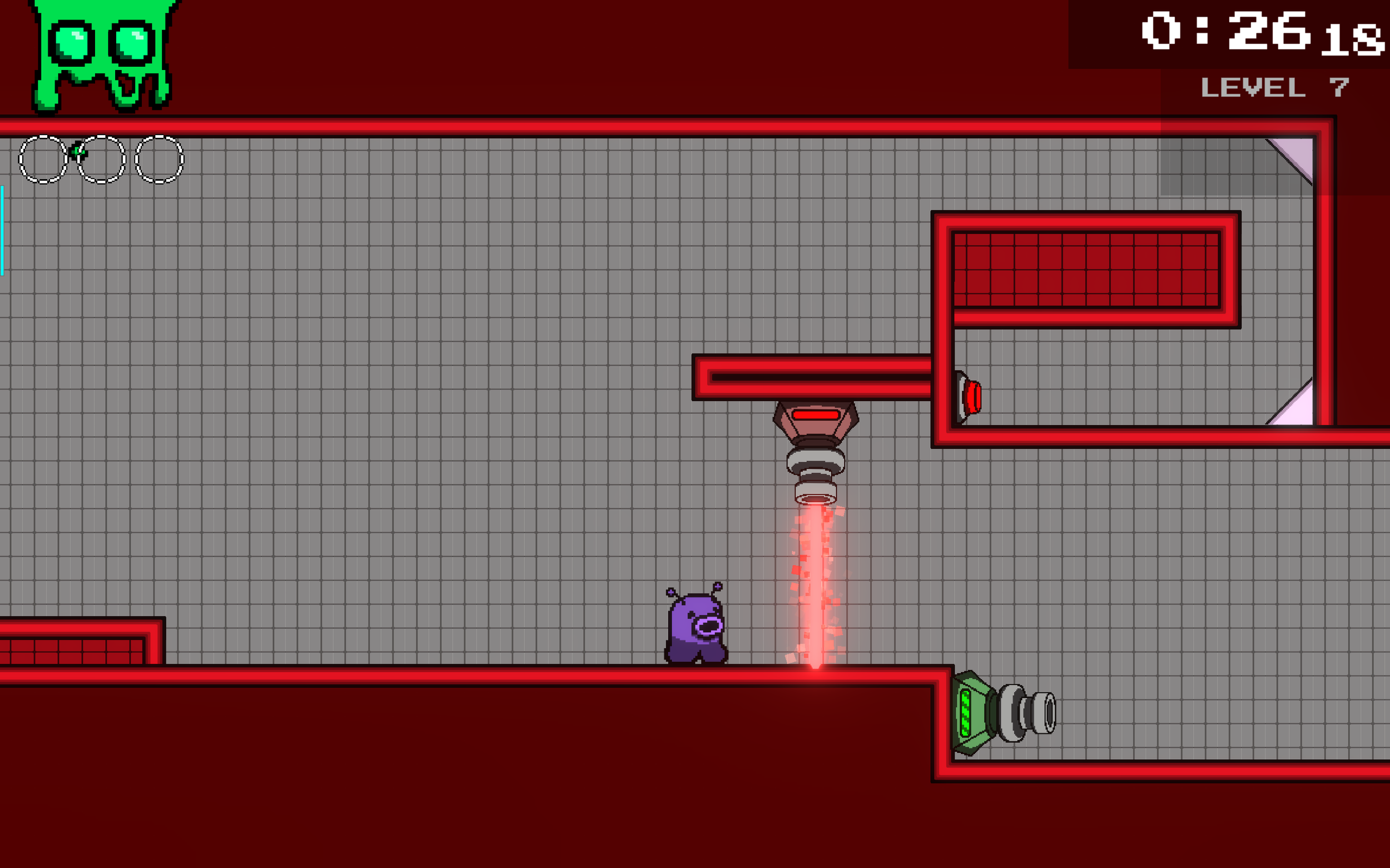 Level 7 also has a laser focus. This level reintroduces the bullet bouncers, which the player has to use to deactivate the lasers.