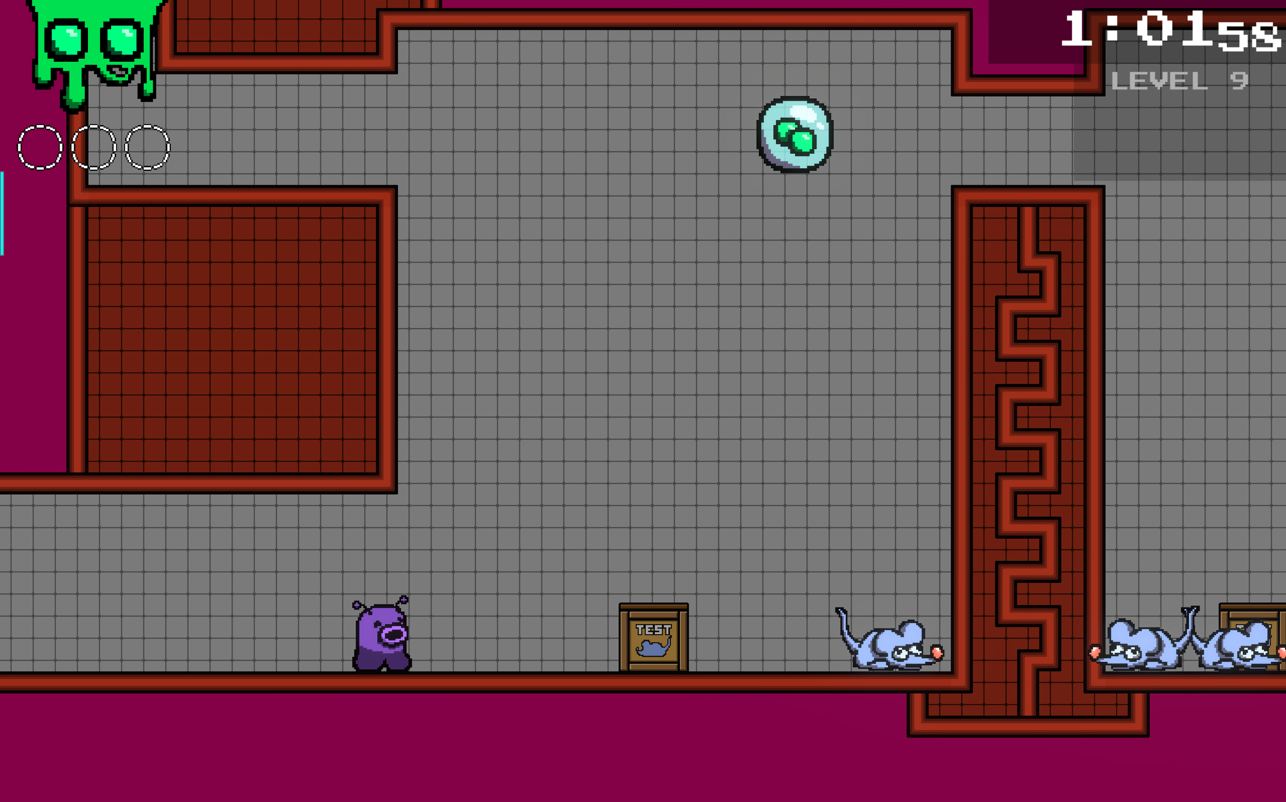 As a twist on this challenge of killing or avoiding rats, the player now has to deal with boxes that spawn rats. If a box spawns a rat, it cannot spawn another one until after that rat is killed, so these rooms don’t get flooded with rats. Even still