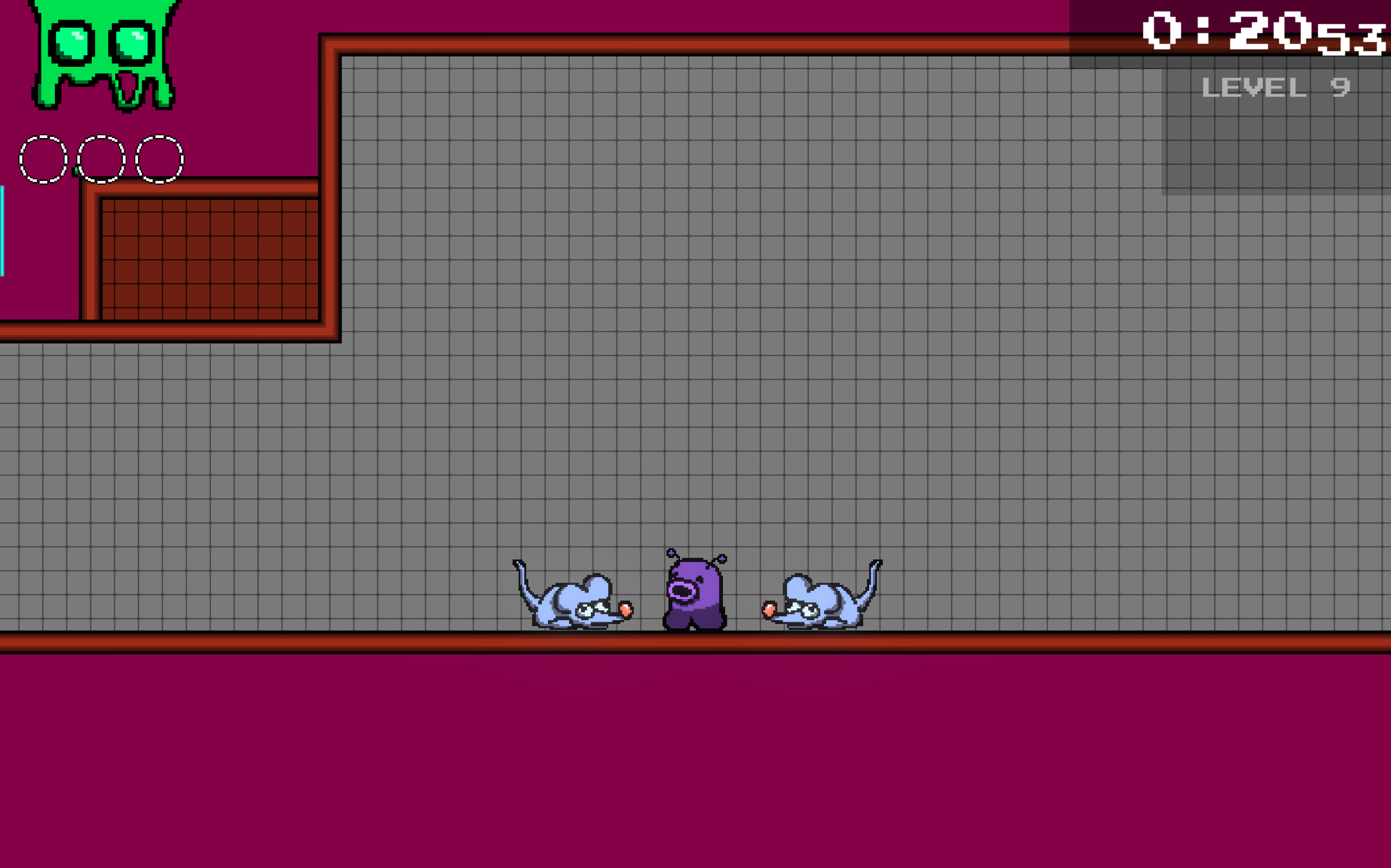 The first real challenge involves eliminating (or dodging past) a couple of rat enemies in an otherwise open room. This reintroduces the rat enemy from the tutorial, allowing the player to learn how they move and interact with the environment.