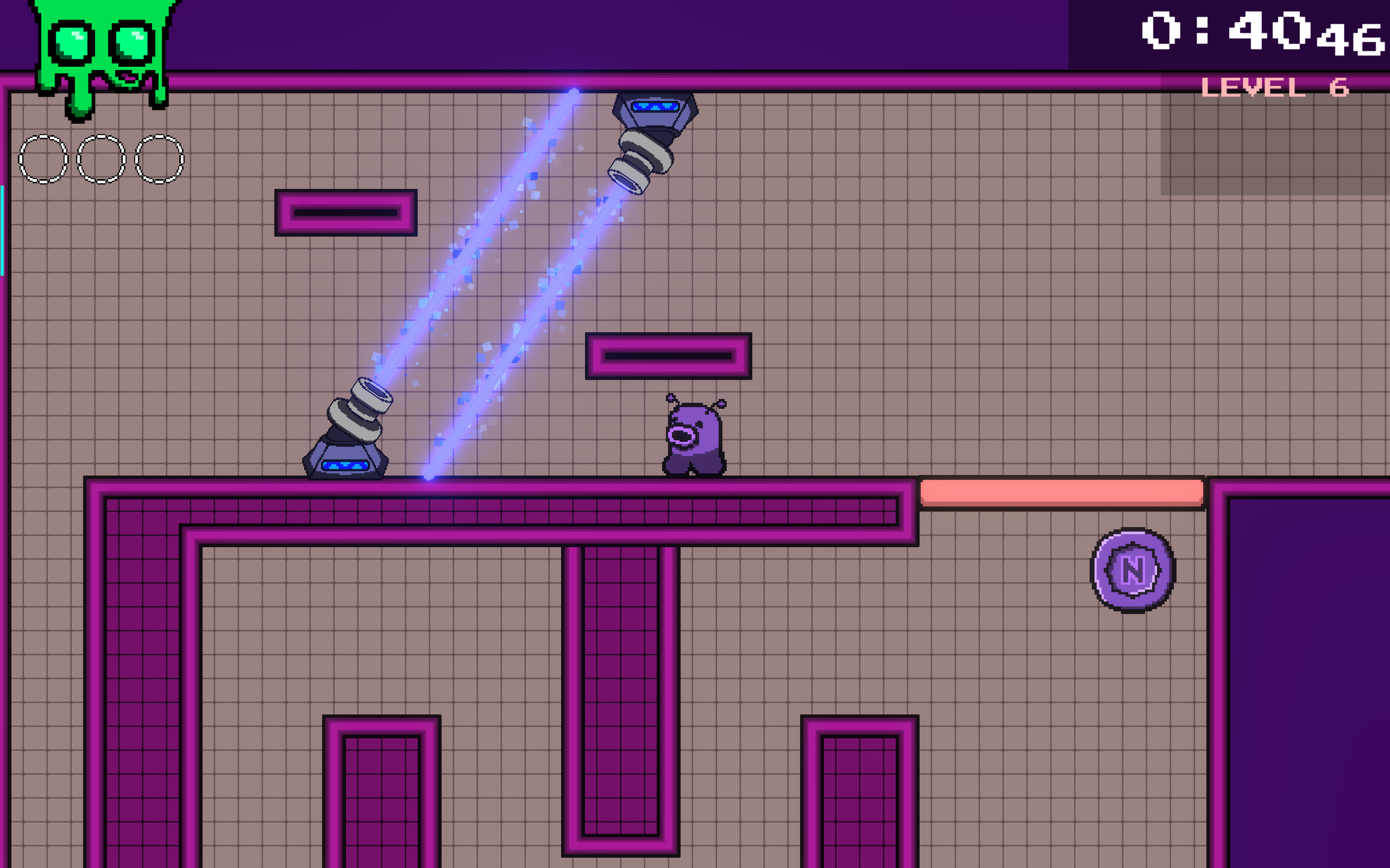 After dropping down to a lower level, the player can optionally navigate through a challenge for a coin. 