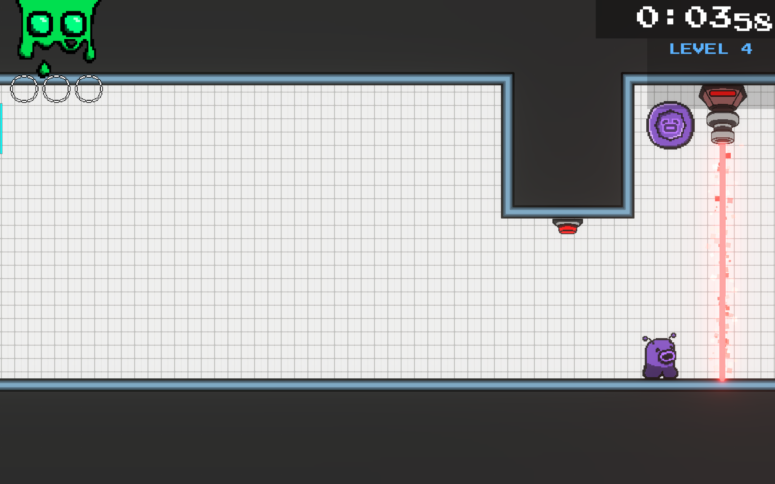Level 4 is all about lasers. The level starts with a reminder of what the button-deactivated laser does. 