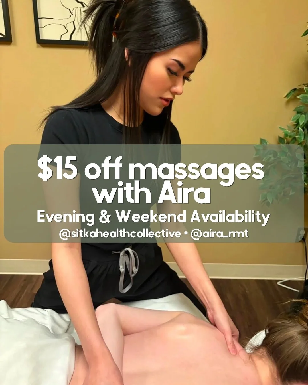 Intro offer with Aira 🪴

Book a massage with Aira and receive $15 off your appointment! 🙌

Whether you&rsquo;re looking to relax, relieve tension, or recover from training, Aira offers both deep tissue &amp; relaxation massage treatments tailored t