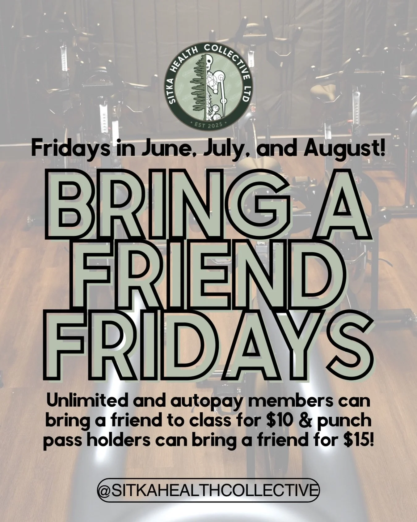 BRING A FRIEND FRIDAYS 👯&zwj;♀️

Every Friday in June, July, &amp; August, bring your workout buddy along:
☀️ unlimited &amp; autopay members: bring a friend for $10!
☀️ punch pass holders: bring a friend for $15!

To reserve your friend&rsquo;s spo