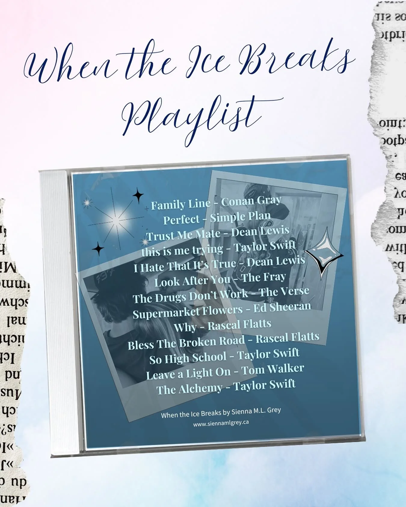 The songs that bled into When the Ice Breaks while I was writing it. Songs that inspired arcs, and scenes. 

Songs I sobbed to at 3am while writing. 

Wanna check it out and sob along with me? Find the 🔗 to both playlists on Spotify and YouTube musi