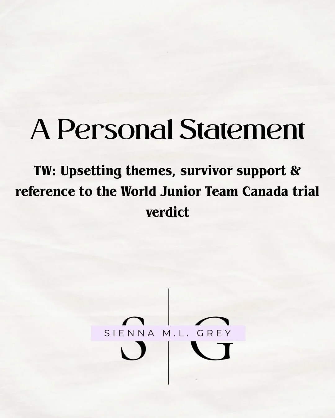 TW: Upsetting themes, survivor support &amp; reference to the World Junior Team Canada trial verdict

I&rsquo;m devastated that I even have to write this. 

As a Canadian. As a woman. As a survivor.

I believe survivors.
No verdict will ever change t