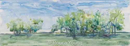 Kansas Trees - 10.5" x 29.25" - Watercolor on Yupo - Available