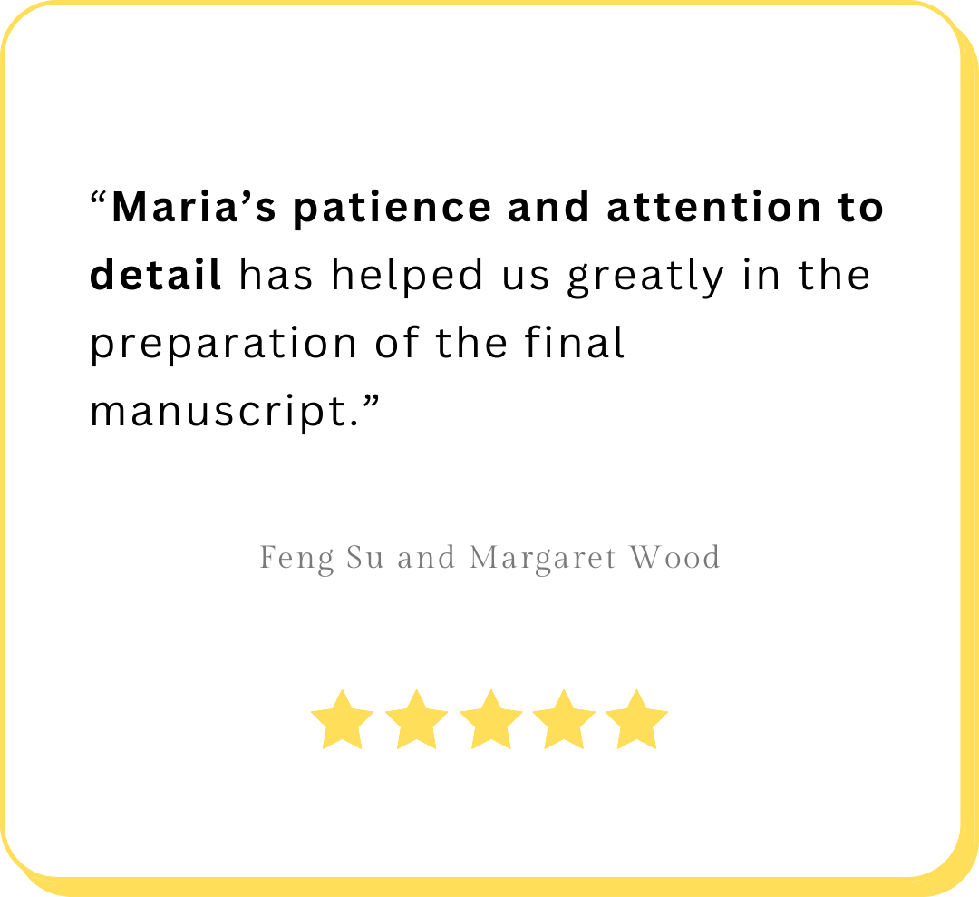 Quote about Maria's patience and attention to detail, attributed to Feng Su and Margaret Wood, with a five-star rating below.