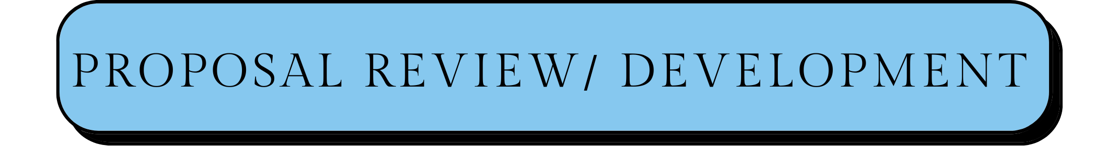 Blue rounded rectangle with black text that reads "Proposal Review/Development"